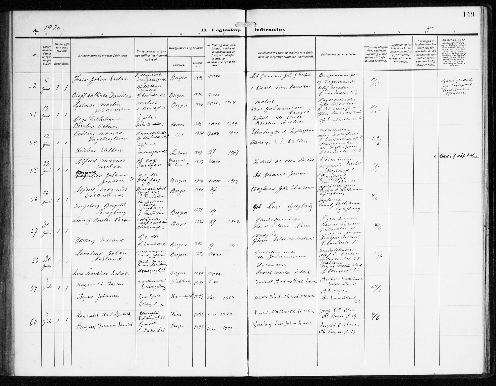 Sandviken Sokneprestembete, AV/SAB-A-77601/H/Ha/L0015: Parish register (official) no. D 2, 1911-1923, p. 149