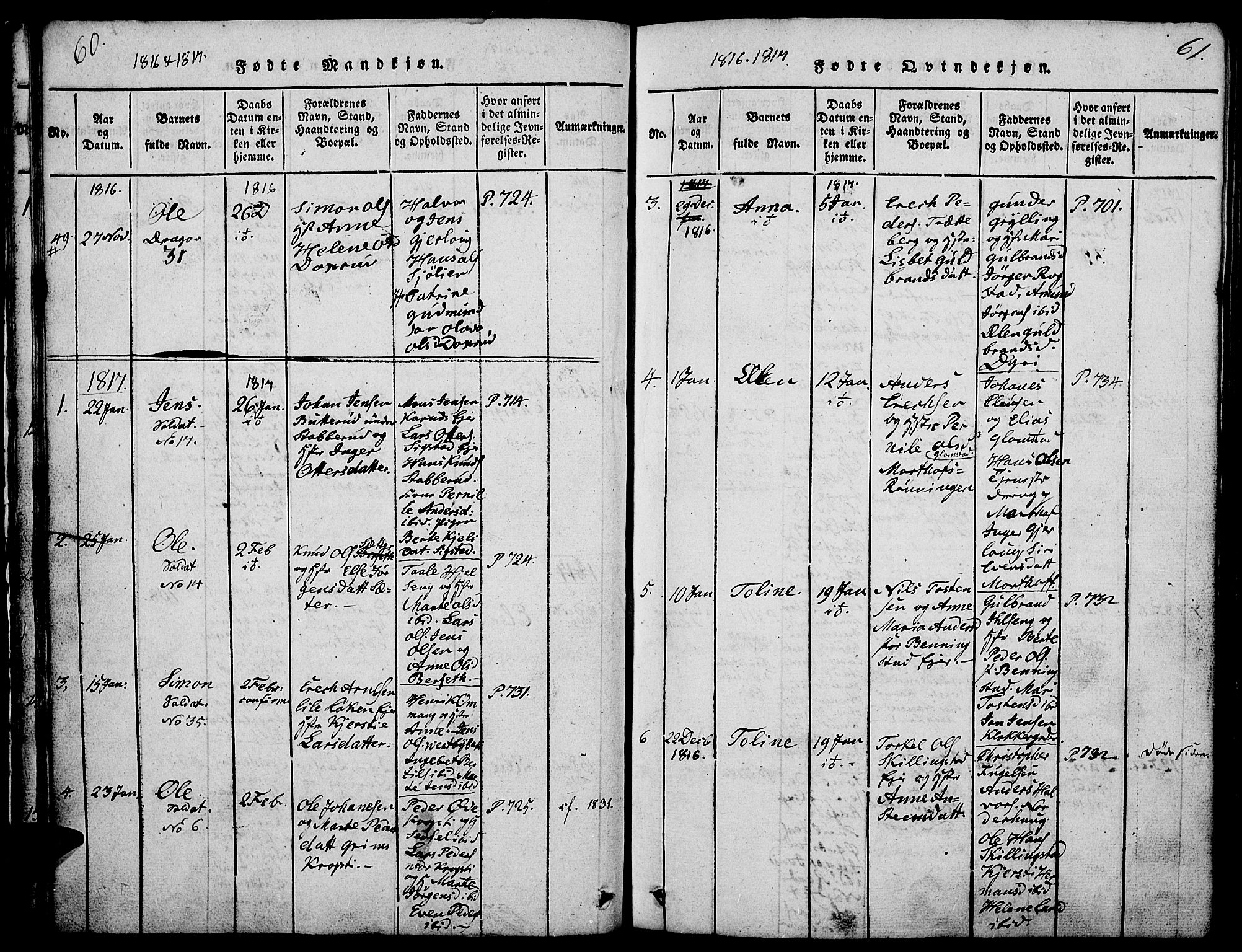 Løten prestekontor, AV/SAH-PREST-022/L/La/L0001: Parish register (copy) no. 1, 1812-1832, p. 60-61