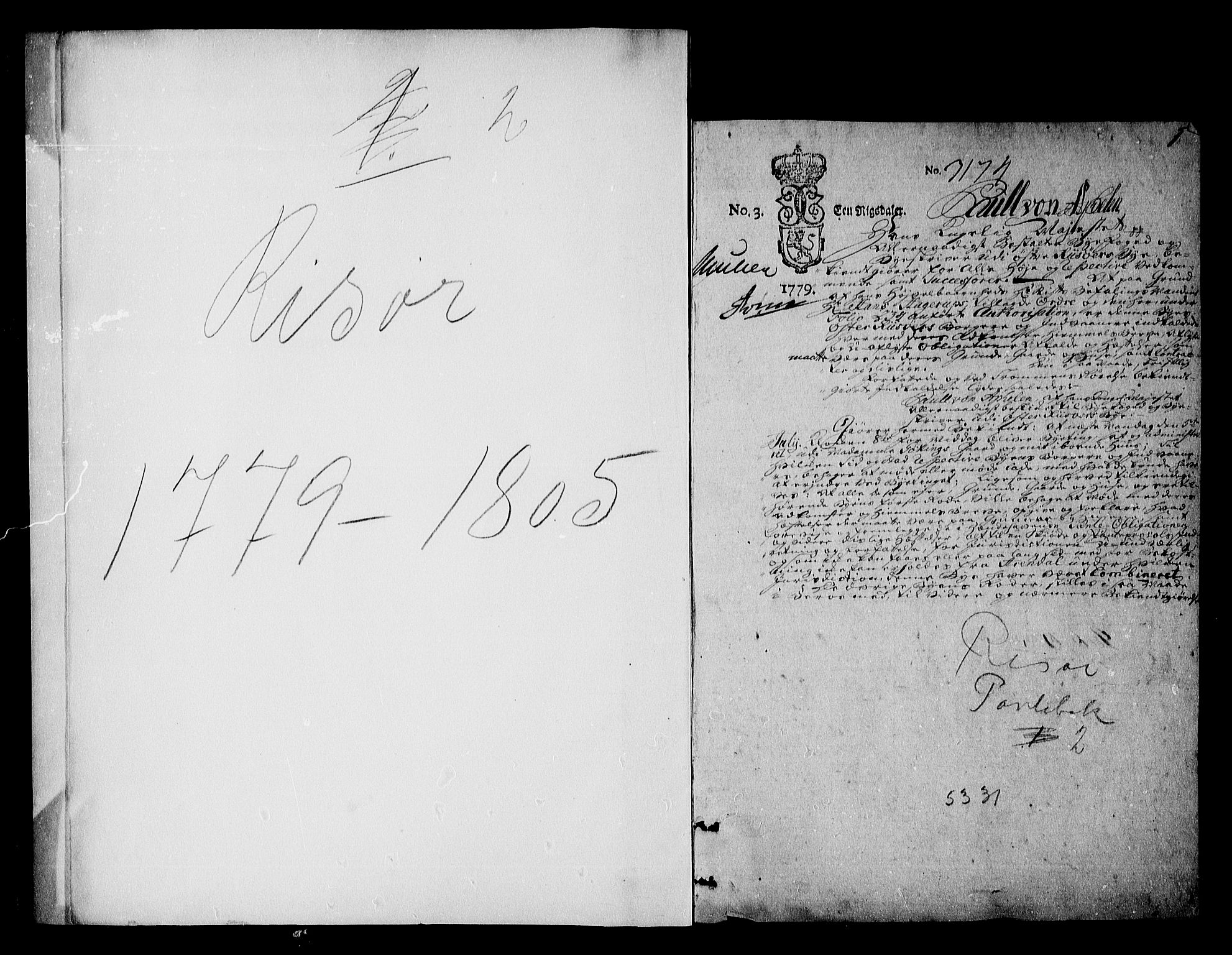 Risør byfogd, SAK/1222-0005/G/Gb/L0001: Mortgage book no. 2, 1779-1805, p. 1