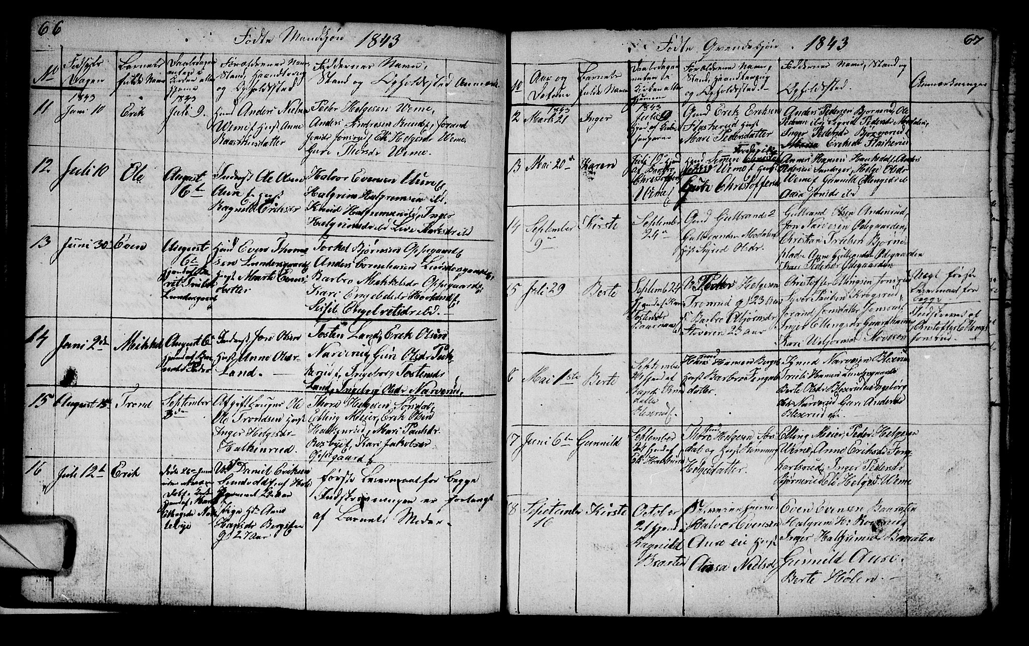 Lunder kirkebøker, AV/SAKO-A-629/G/Ga/L0001: Parish register (copy) no. I 1, 1832-1849, p. 66-67