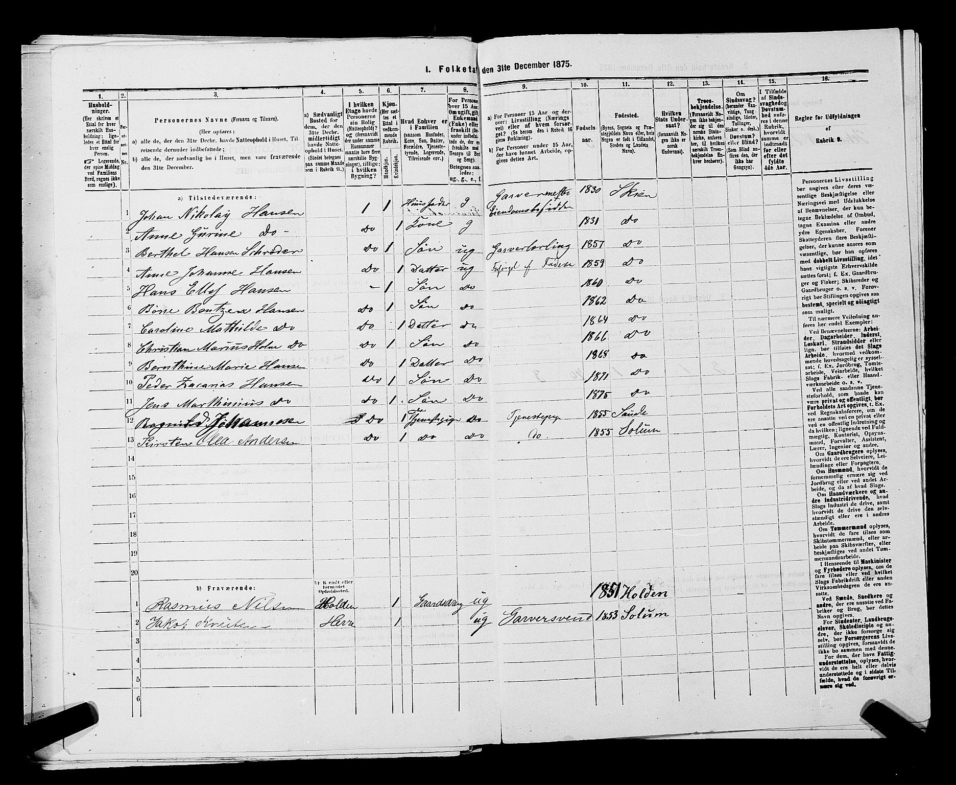 SAKO, 1875 census for 0806P Skien, 1875, p. 240