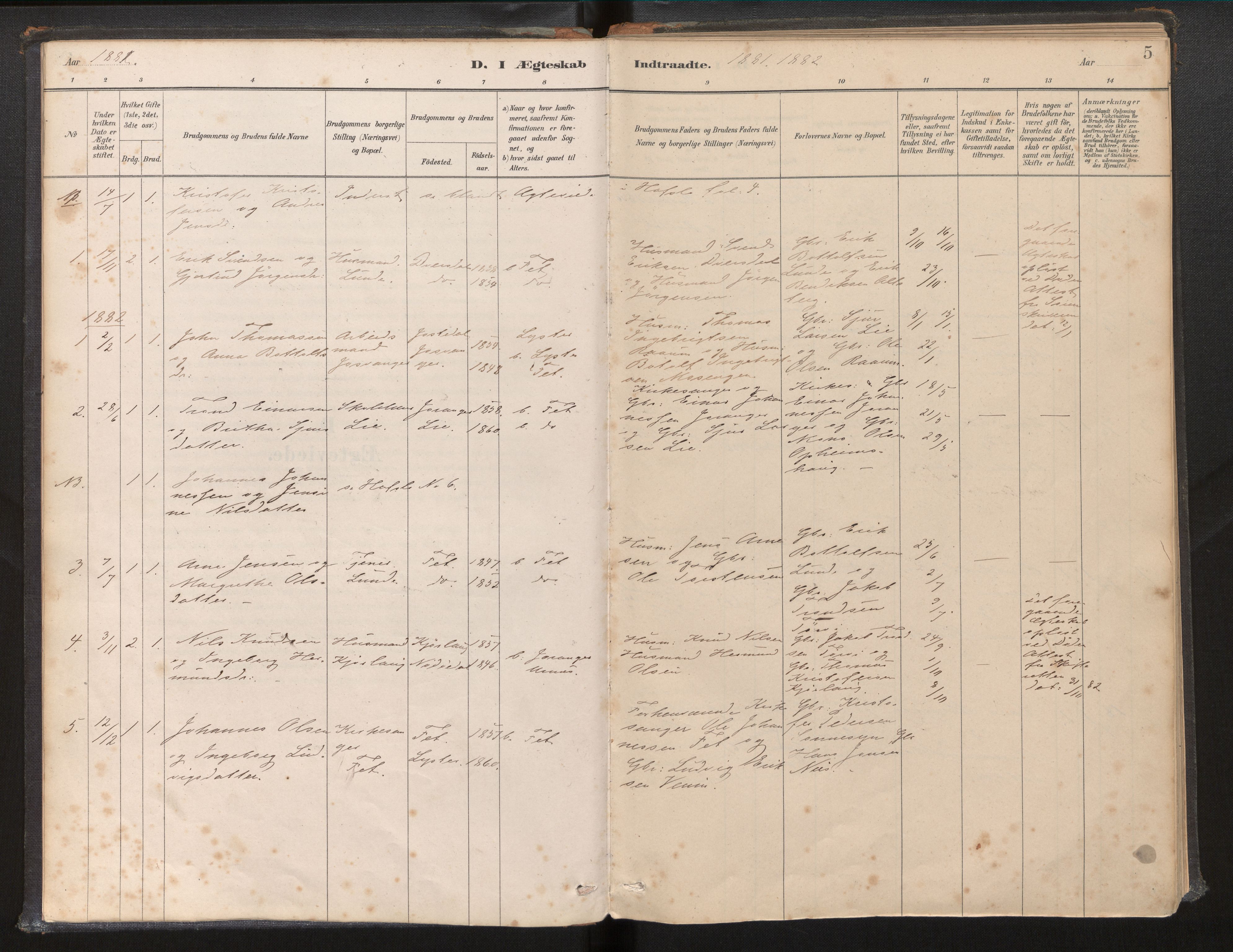 Jostedal sokneprestembete, SAB/A-80601/H/Haa/Haac/L0002: Parish register (official) no. C 2, 1881-2003, p. 5