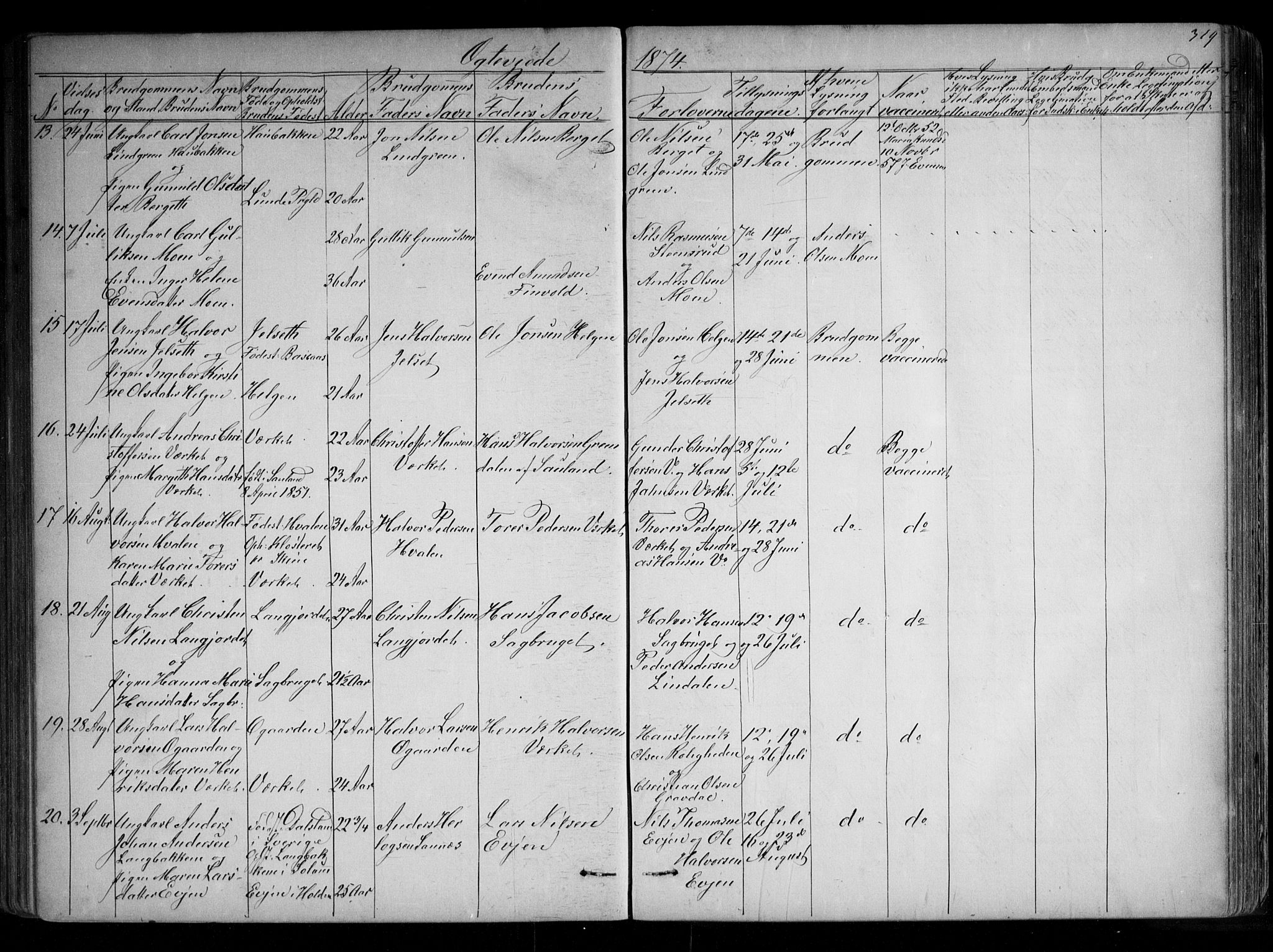 Holla kirkebøker, SAKO/A-272/G/Ga/L0004: Parish register (copy) no. I 4, 1867-1890, p. 319