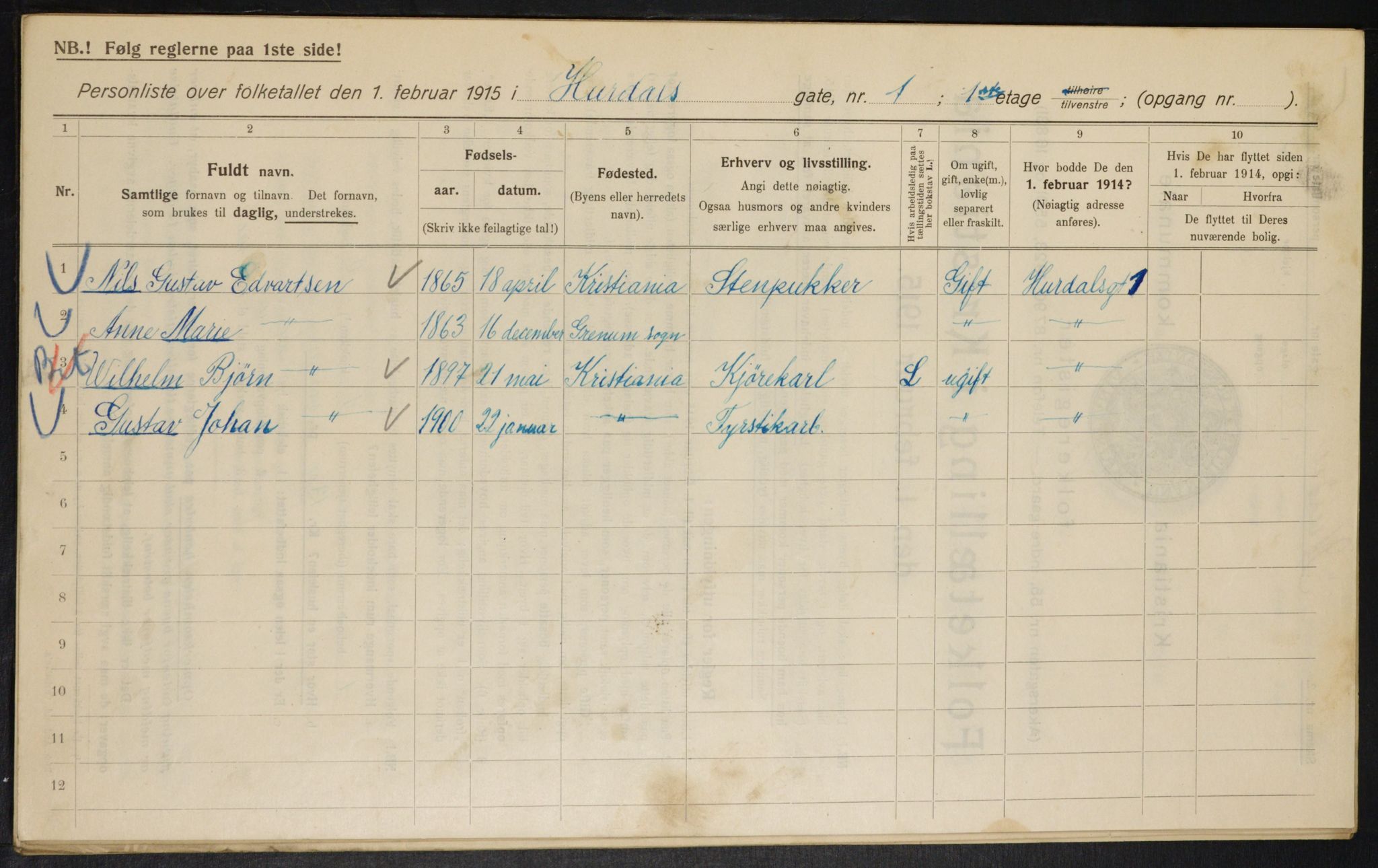 OBA, Municipal Census 1915 for Kristiania, 1915, p. 41746