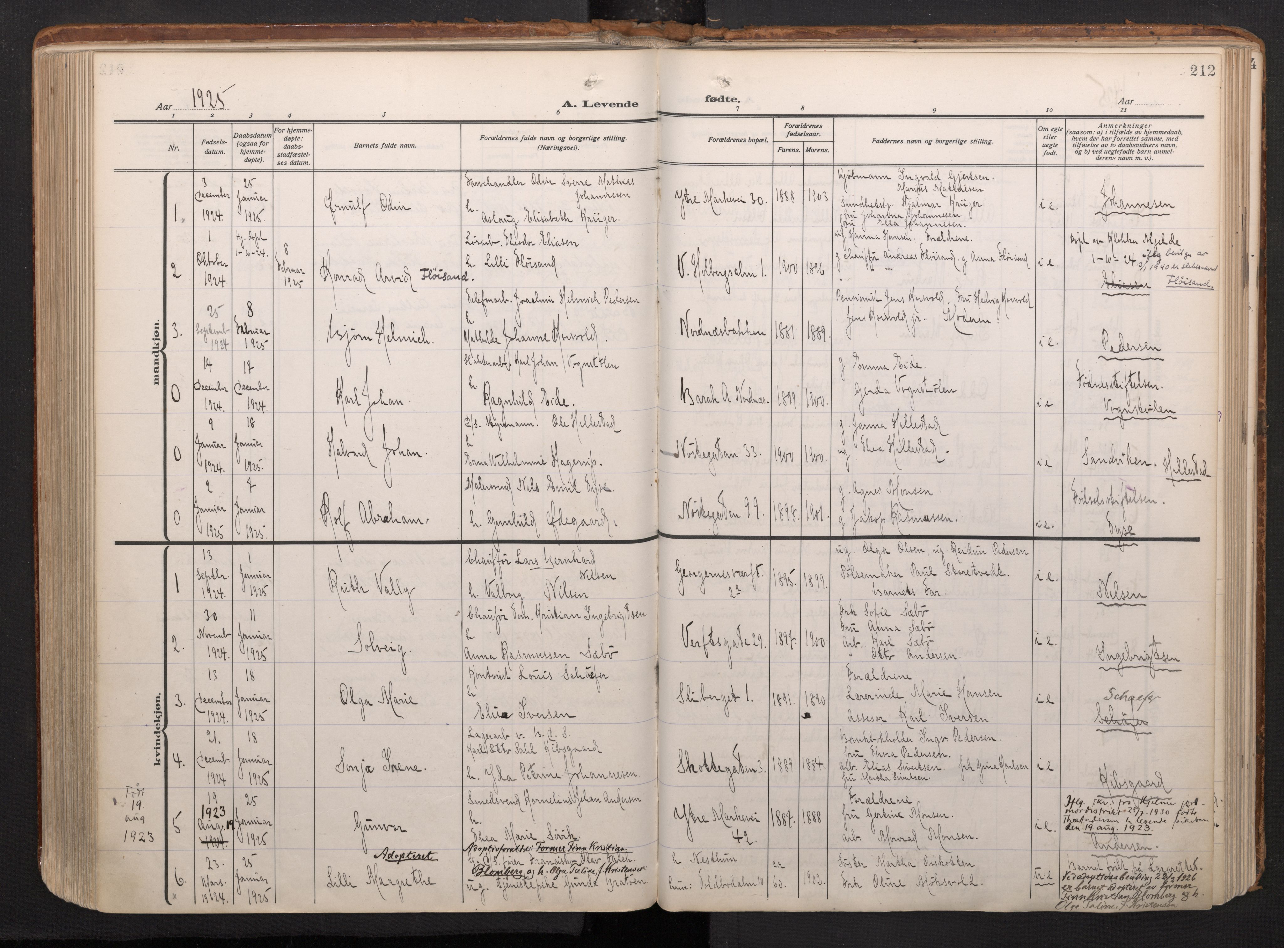 Nykirken Sokneprestembete, SAB/A-77101/H/Haa/L0020: Parish register (official) no. B 8, 1916-1933, p. 211b-212a