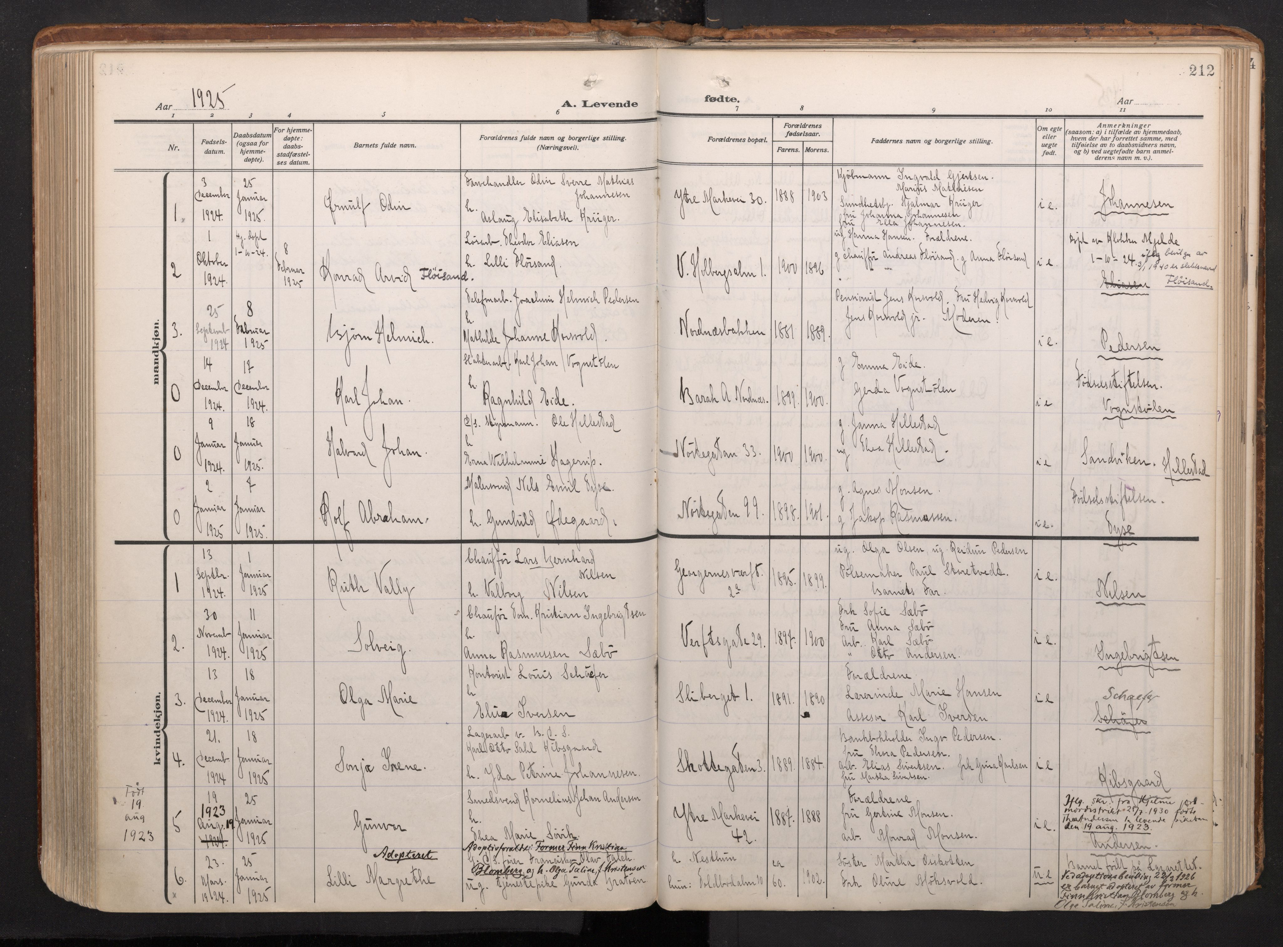 Nykirken Sokneprestembete, AV/SAB-A-77101/H/Haa/L0020: Parish register (official) no. B 8, 1916-1933, p. 211b-212a