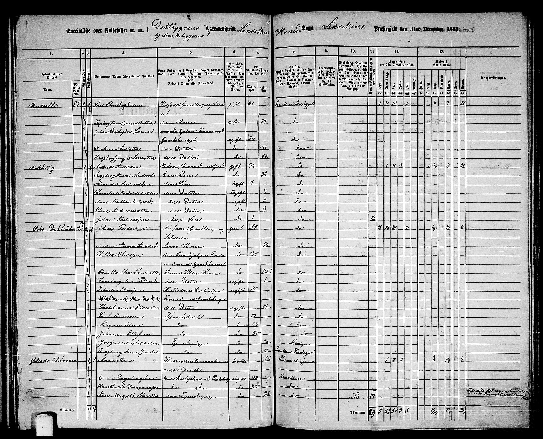 RA, 1865 census for Leksvik, 1865, p. 102