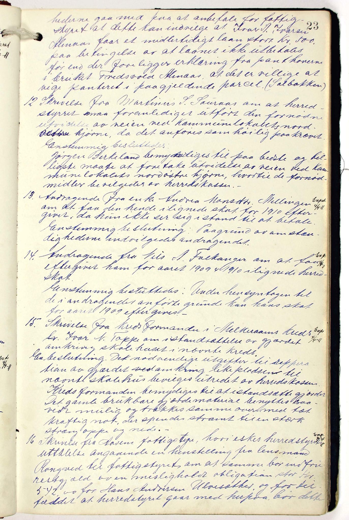 Åsane kommune. Formannskapet, BBA/A-1252/A, 1909-1916, p. 23a