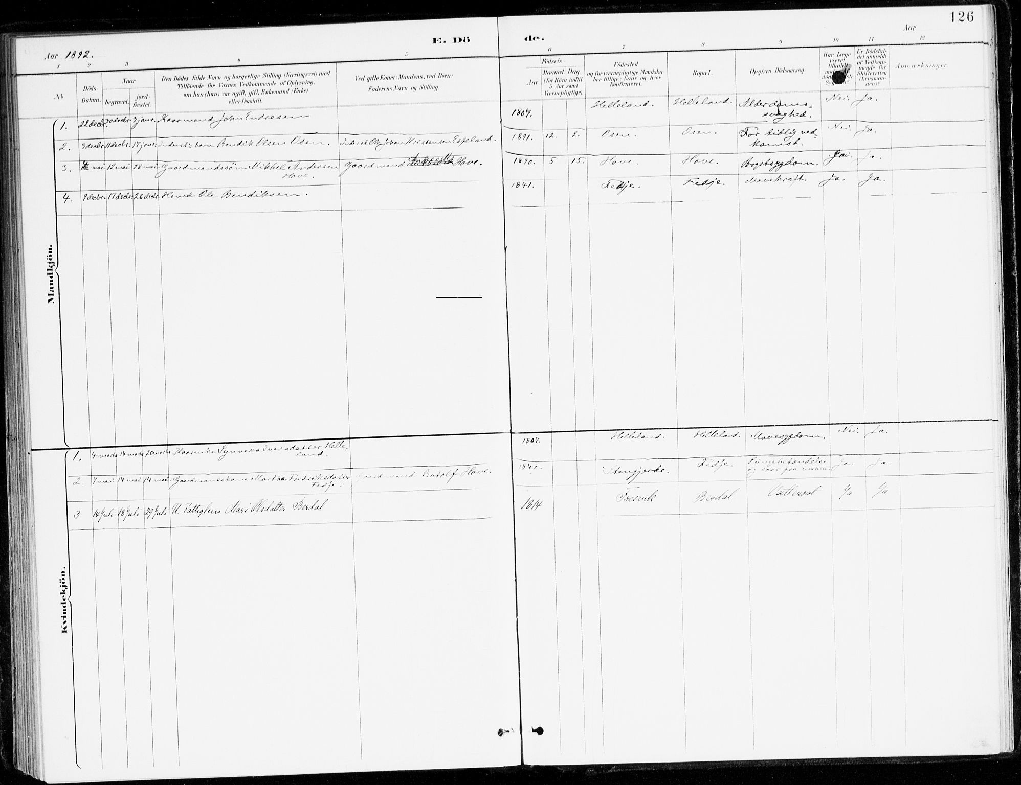 Leikanger sokneprestembete, AV/SAB-A-81001/H/Haa/Haad/L0001: Parish register (official) no. D 1, 1887-1922, p. 126