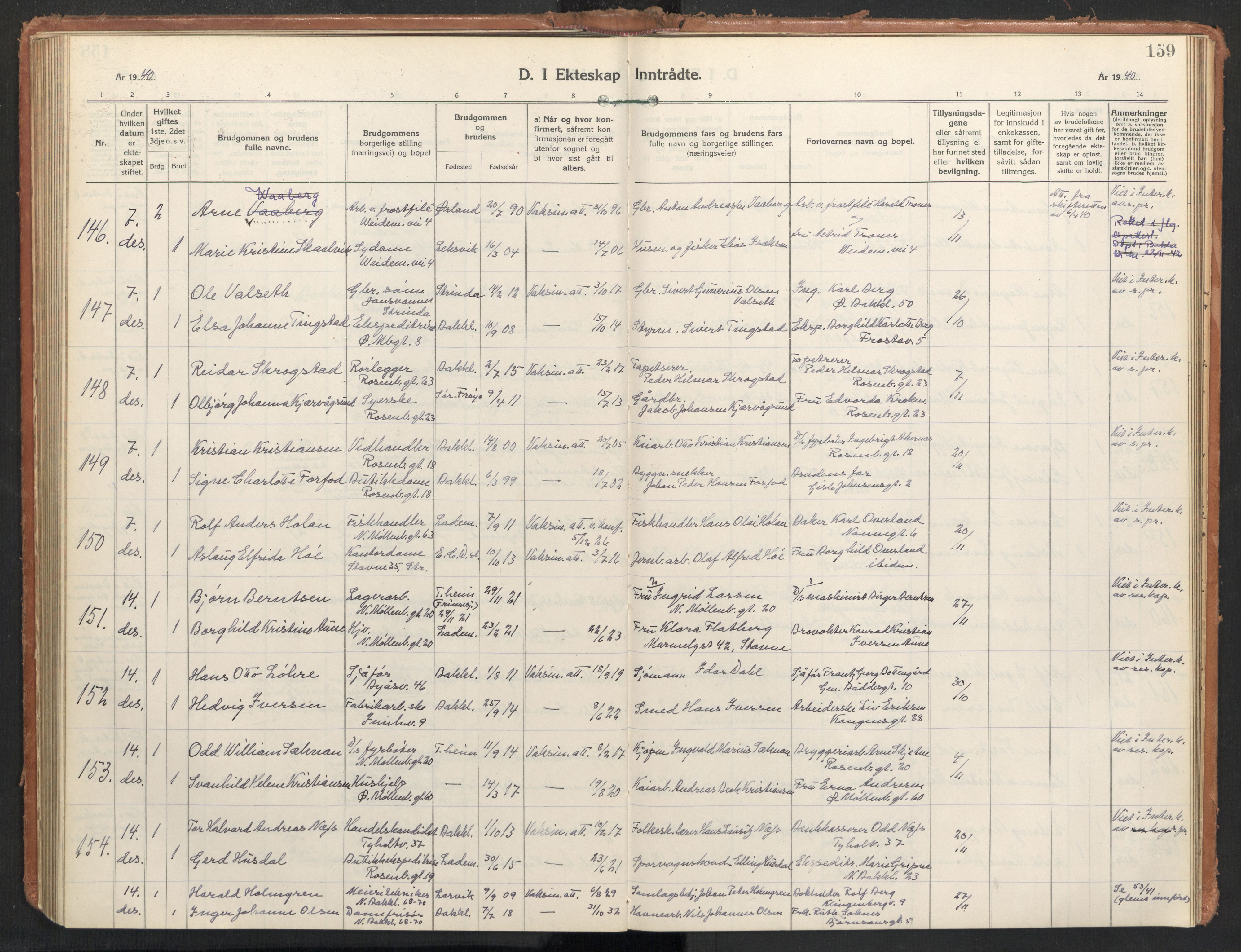 Ministerialprotokoller, klokkerbøker og fødselsregistre - Sør-Trøndelag, AV/SAT-A-1456/604/L0209: Parish register (official) no. 604A29, 1931-1945, p. 159