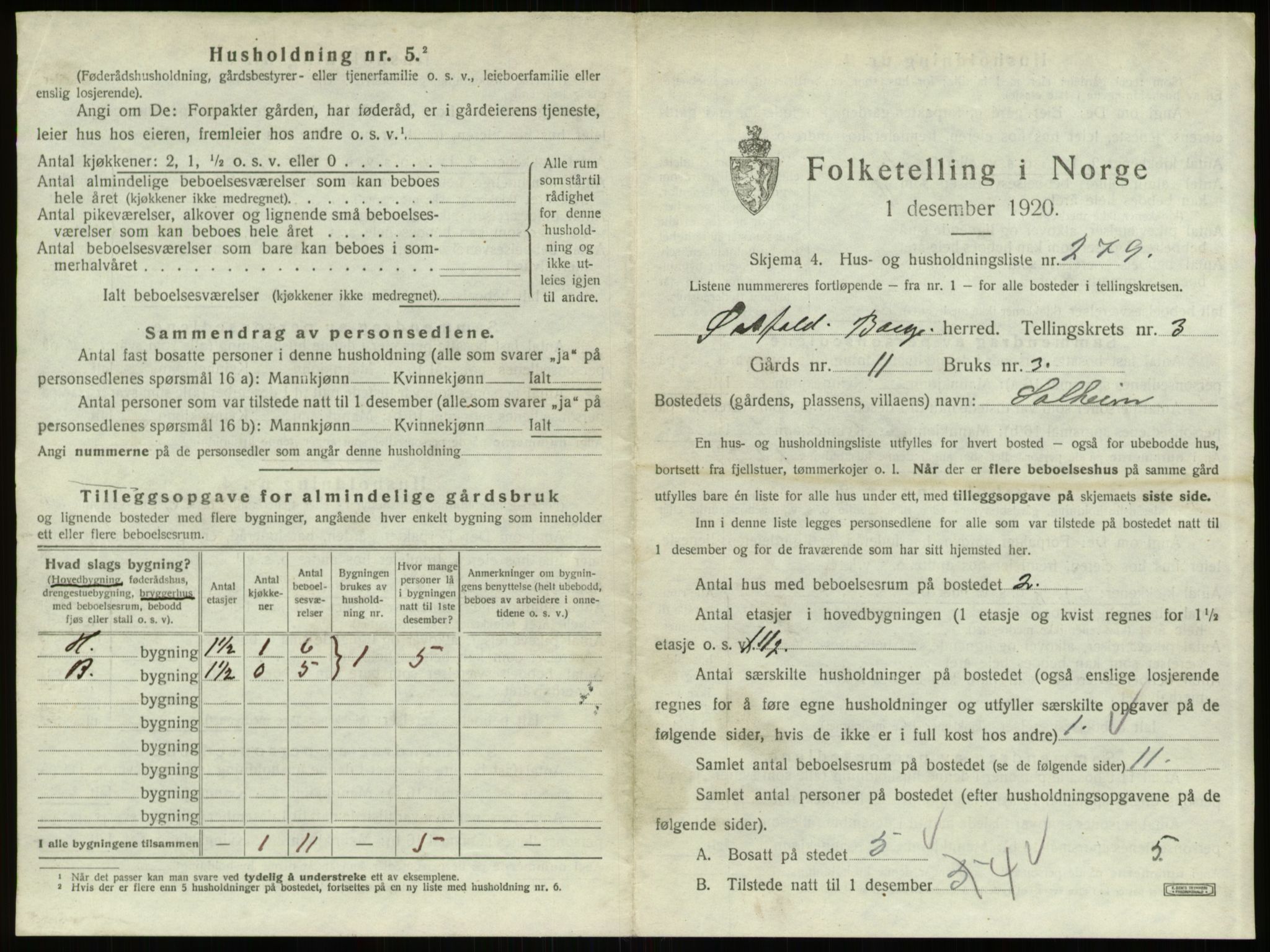 SAO, 1920 census for Borge, 1920, p. 831