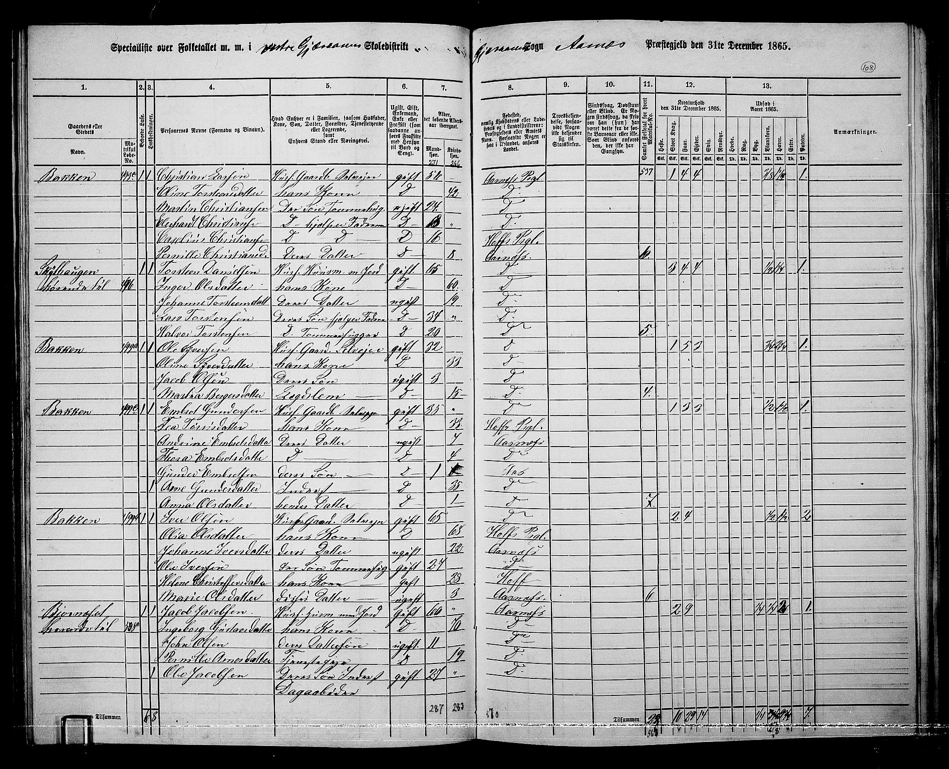 RA, 1865 census for Åsnes, 1865, p. 102