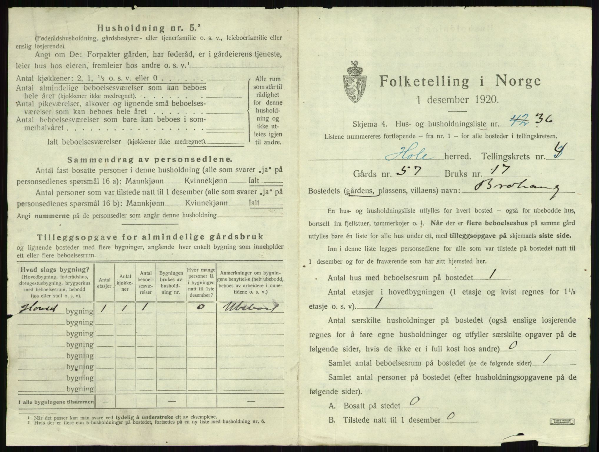 SAKO, 1920 census for Hole, 1920, p. 546