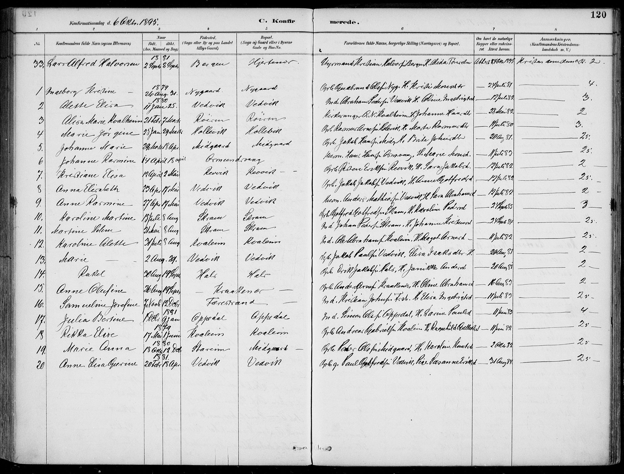 Selje sokneprestembete, AV/SAB-A-99938/H/Ha/Haa/Haac/L0002: Parish register (official) no. C  2, 1889-1904, p. 120