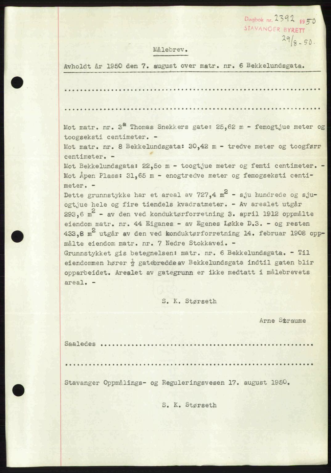 Stavanger byrett, SAST/A-100455/002/G/Gb/L0024: Mortgage book no. A13, 1949-1950, Diary no: : 2392/1950