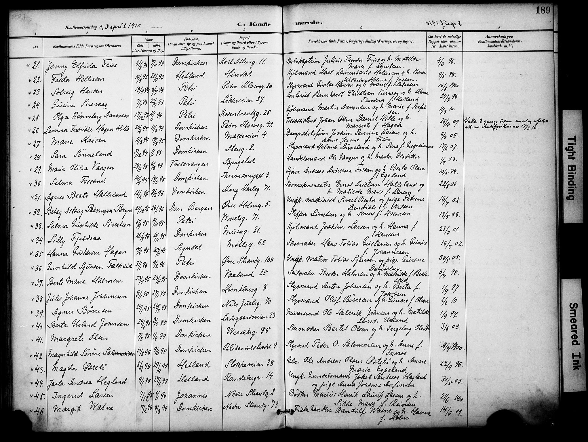 Domkirken sokneprestkontor, AV/SAST-A-101812/001/30/30BA/L0031: Parish register (official) no. A 30, 1896-1916, p. 189