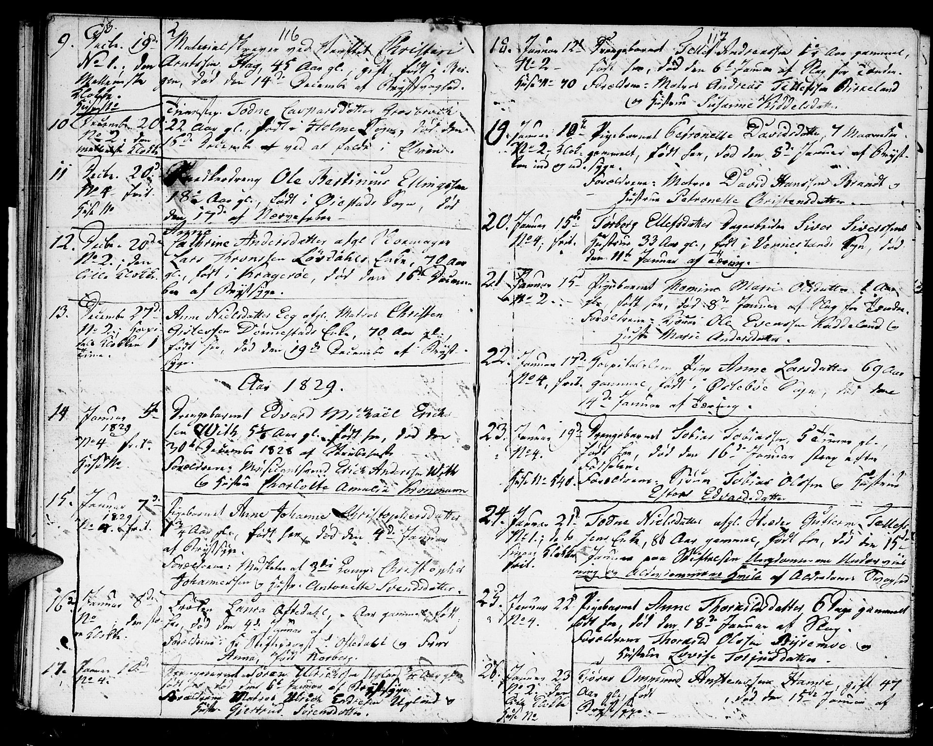 Kristiansand domprosti, AV/SAK-1112-0006/F/Fb/L0006: Parish register (copy) no. B 6, 1828-1829, p. 116-117