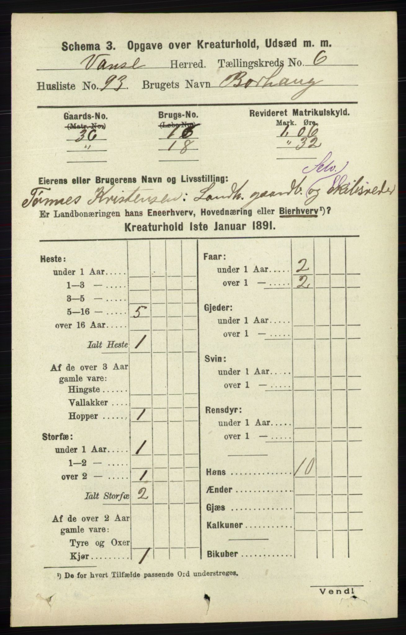 RA, 1891 census for 1041 Vanse, 1891, p. 9149