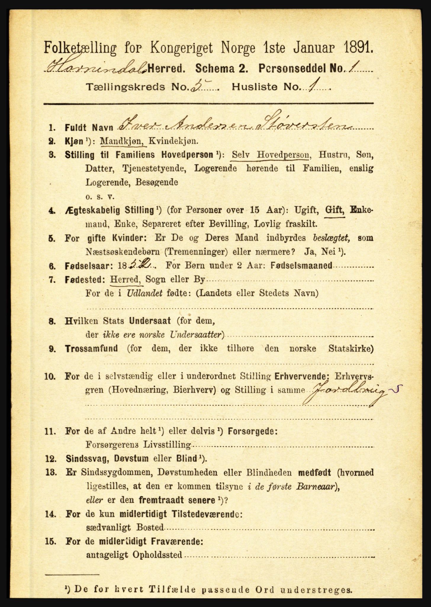 RA, 1891 census for 1444 Hornindal, 1891, p. 1141