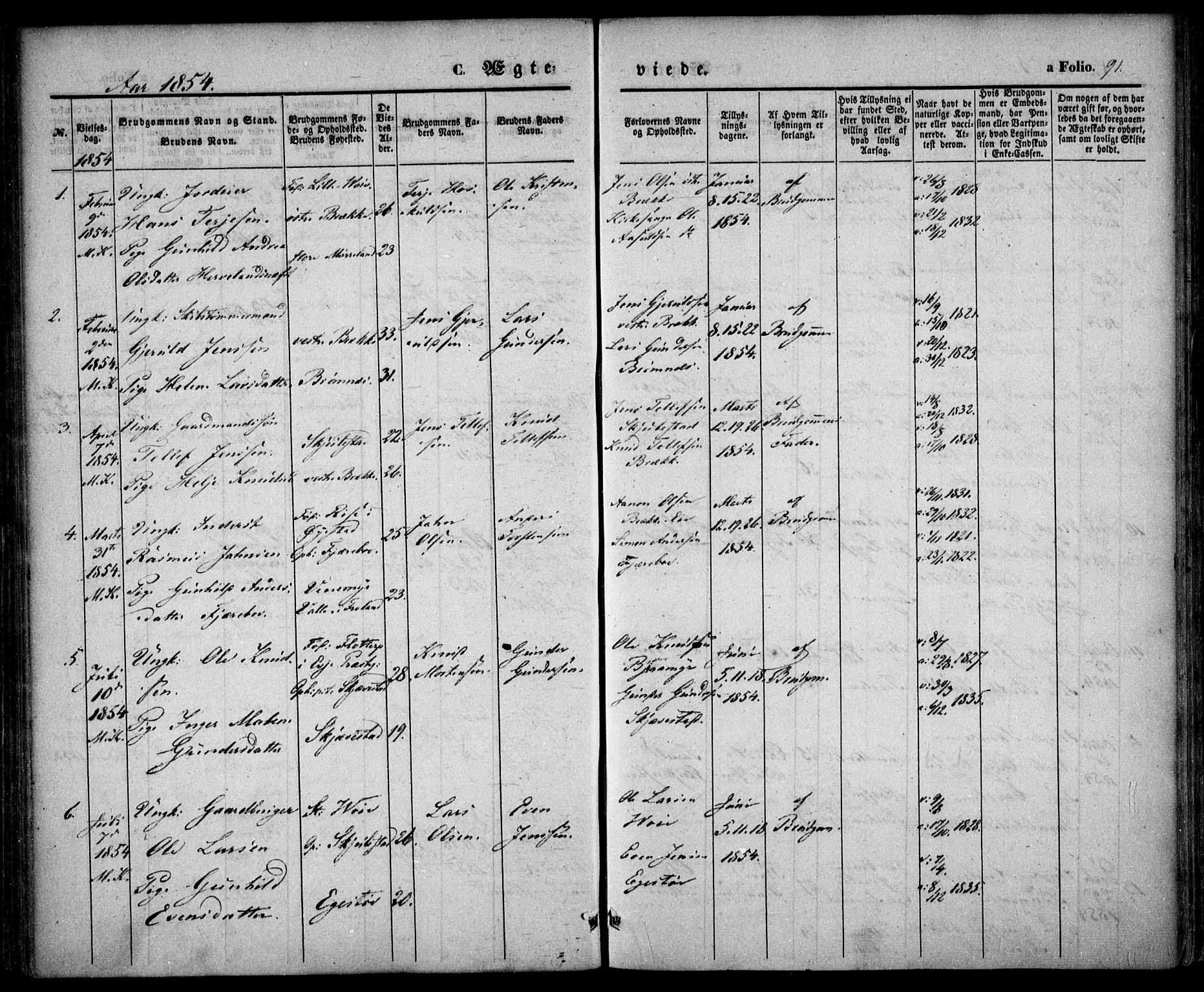 Austre Moland sokneprestkontor, SAK/1111-0001/F/Fa/Faa/L0007: Parish register (official) no. A 7, 1847-1857, p. 91