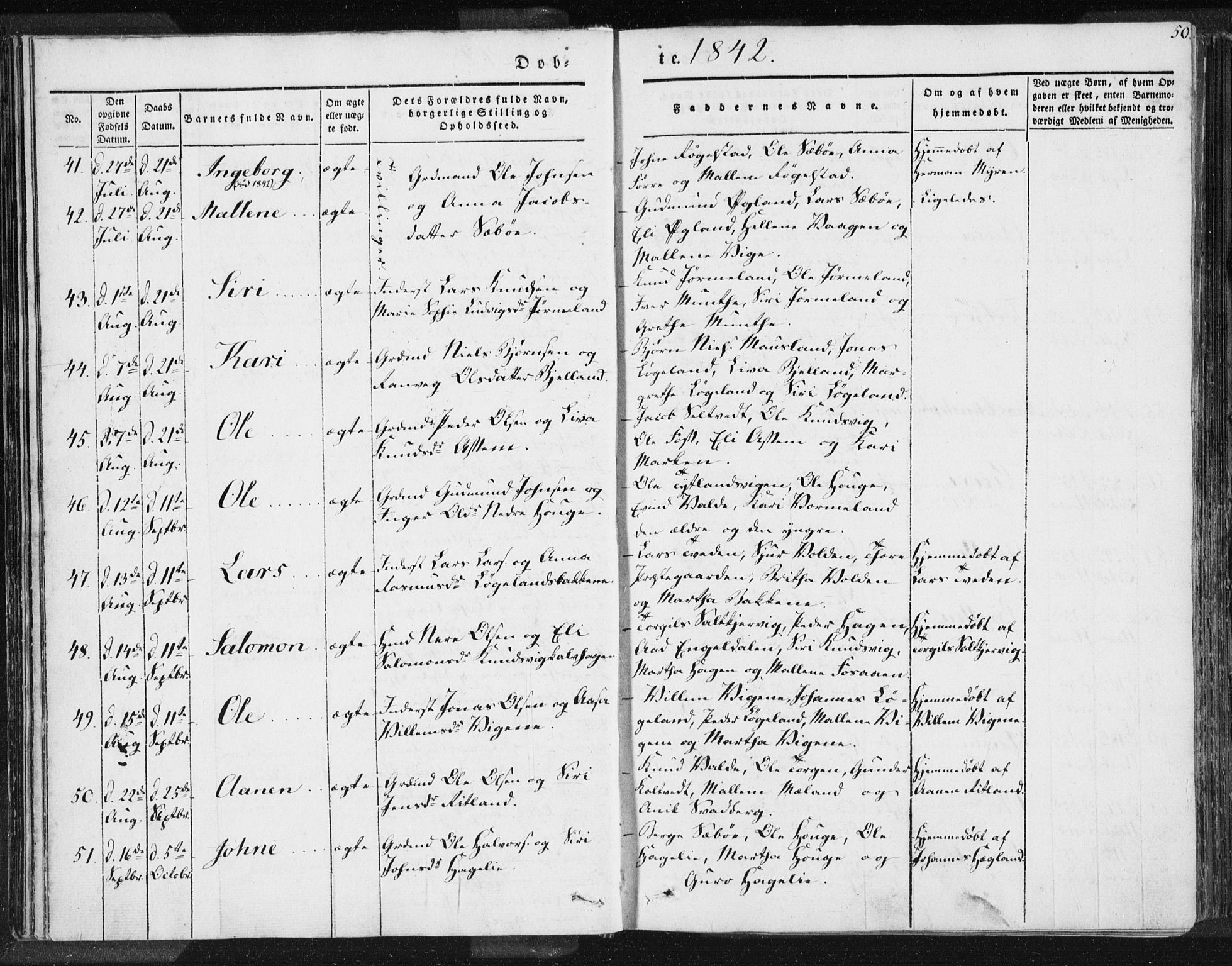 Hjelmeland sokneprestkontor, AV/SAST-A-101843/01/IV/L0006: Parish register (official) no. A 6, 1834-1845, p. 50