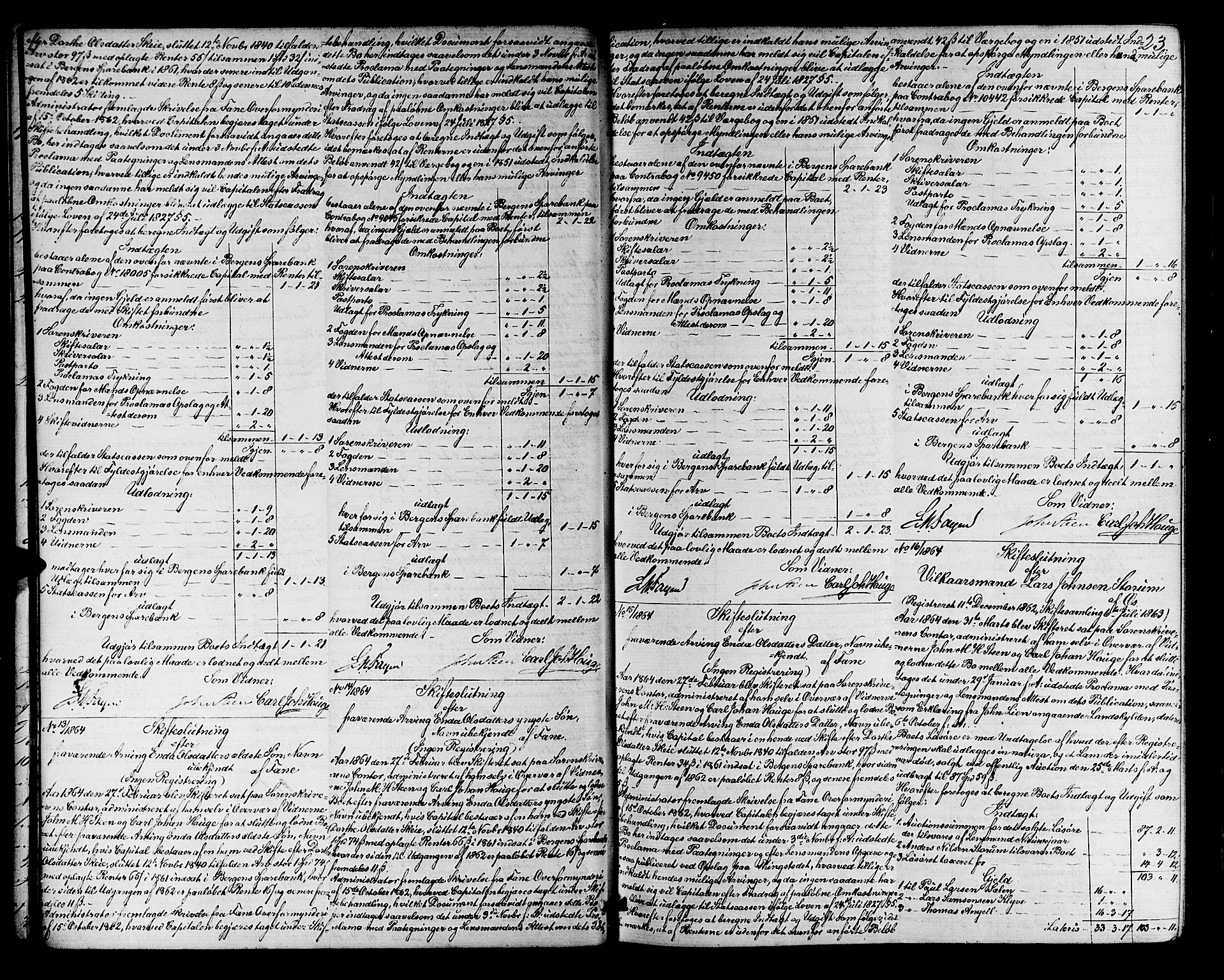 Midhordland sorenskriveri, AV/SAB-A-3001/1/H/Hd/L0004: Skifteutlodningsprotokoll, 1863-1878, p. 22b-23a