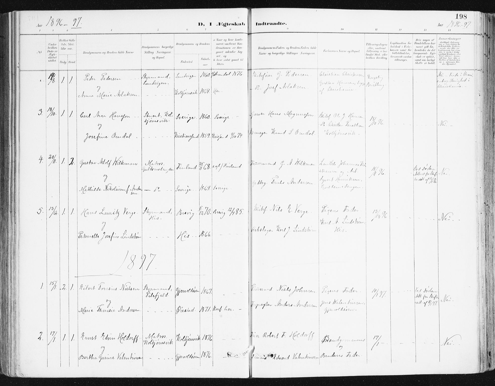 Hisøy sokneprestkontor, SAK/1111-0020/F/Fa/L0004: Parish register (official) no. A 4, 1895-1917, p. 198