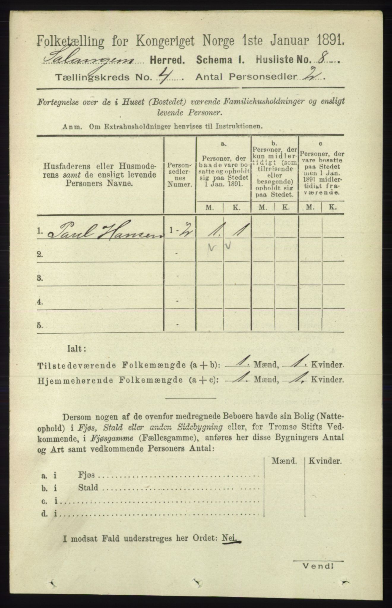 RA, 1891 census for 1921 Salangen, 1891, p. 1745