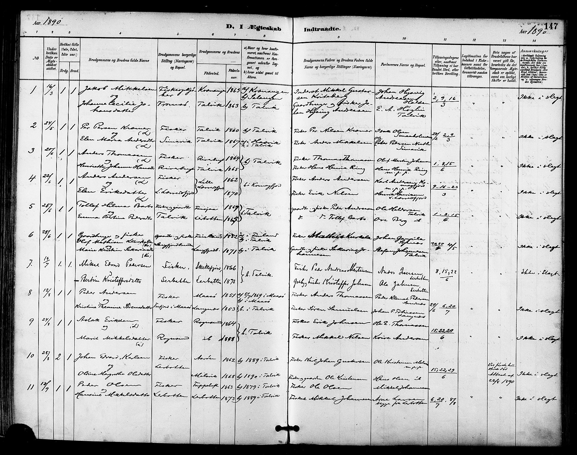 Talvik sokneprestkontor, SATØ/S-1337/H/Ha/L0013kirke: Parish register (official) no. 13, 1886-1897, p. 147