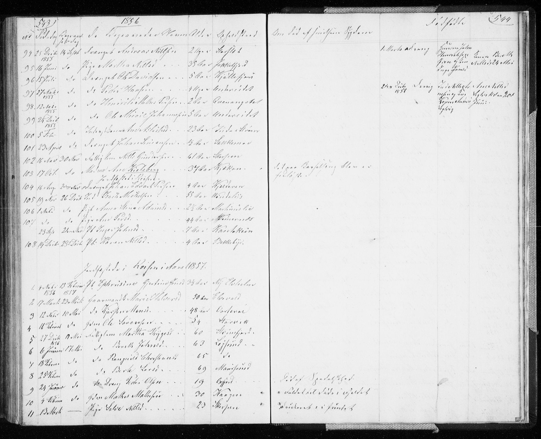 Skjervøy sokneprestkontor, AV/SATØ-S-1300/H/Ha/Hab/L0003klokker: Parish register (copy) no. 3, 1849-1861, p. 543-544