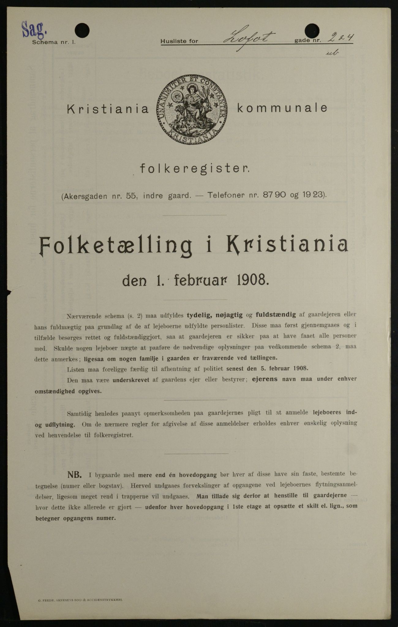 OBA, Municipal Census 1908 for Kristiania, 1908, p. 52285