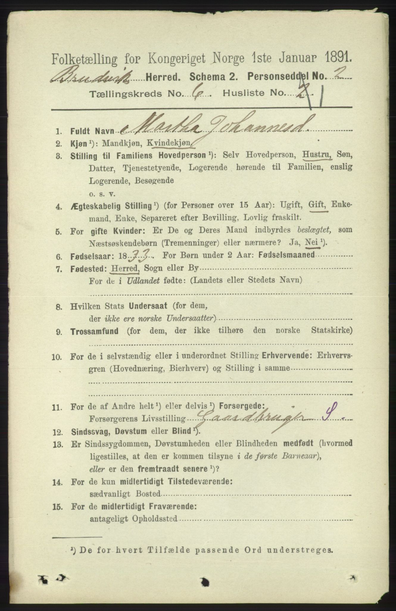 RA, 1891 census for 1251 Bruvik, 1891, p. 1765