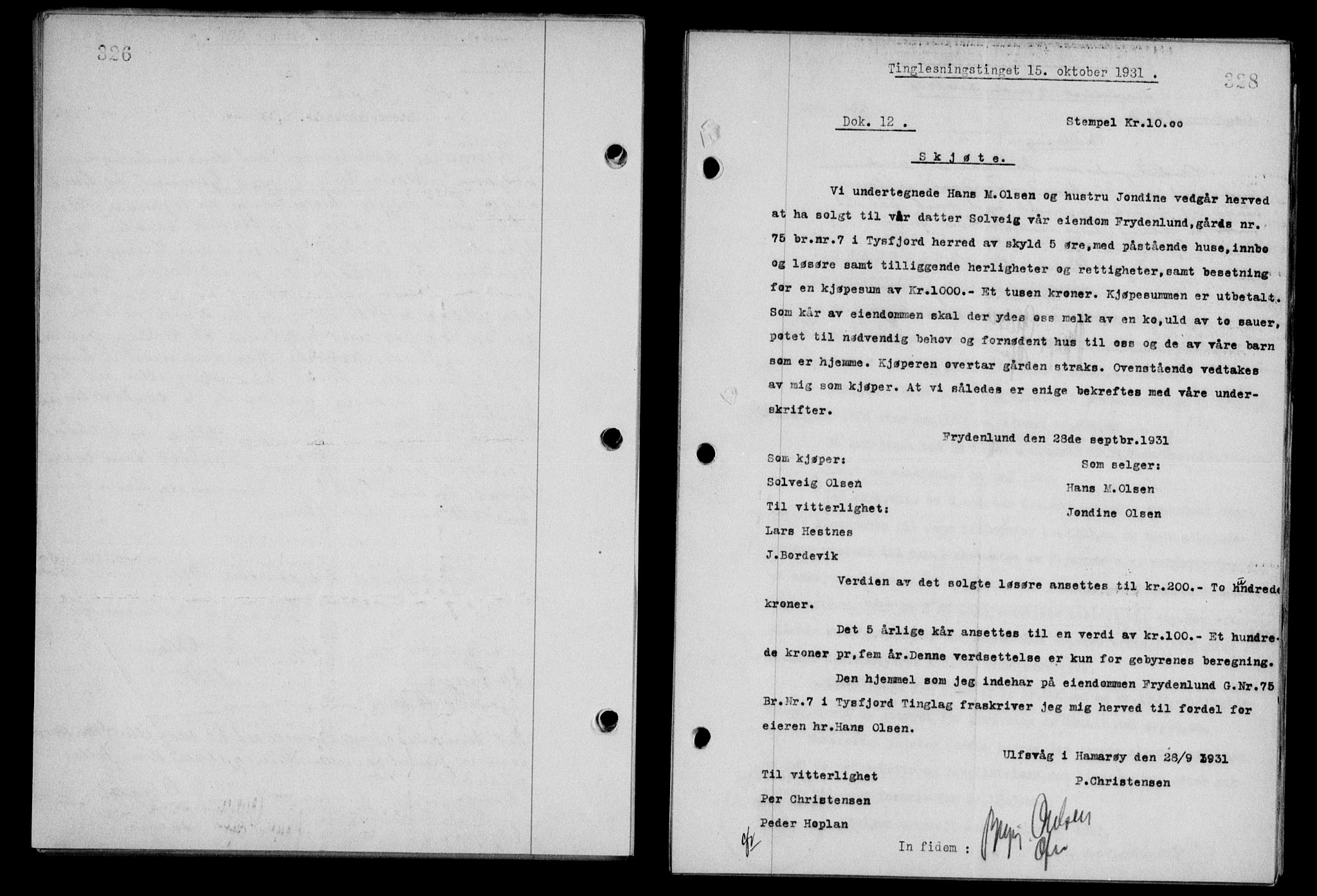 Steigen og Ofoten sorenskriveri, SAT/A-0030/1/2/2C/L0019: Mortgage book no. 22, 1931-1931, Deed date: 15.10.1931