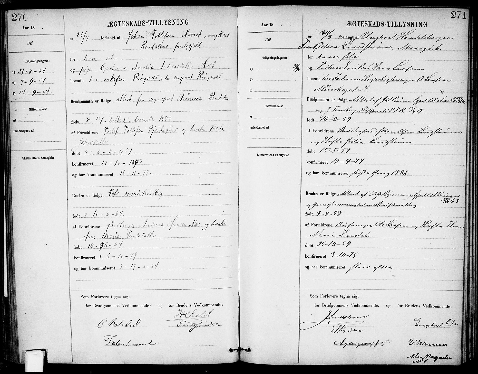 Garnisonsmenigheten Kirkebøker, AV/SAO-A-10846/H/Ha/L0007: Banns register no. I 7, 1872-1893, p. 270-271