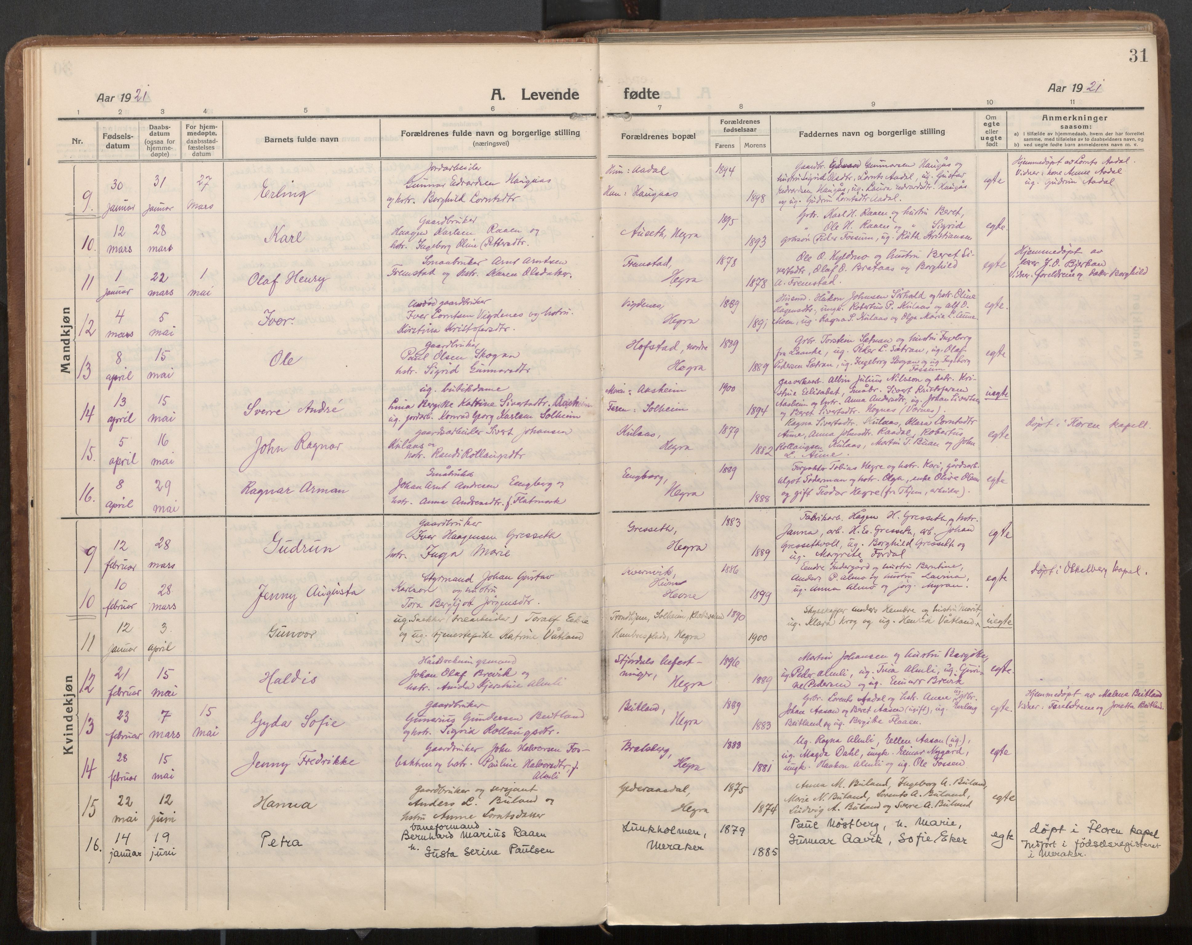 Ministerialprotokoller, klokkerbøker og fødselsregistre - Nord-Trøndelag, AV/SAT-A-1458/703/L0037: Parish register (official) no. 703A10, 1915-1932, p. 31