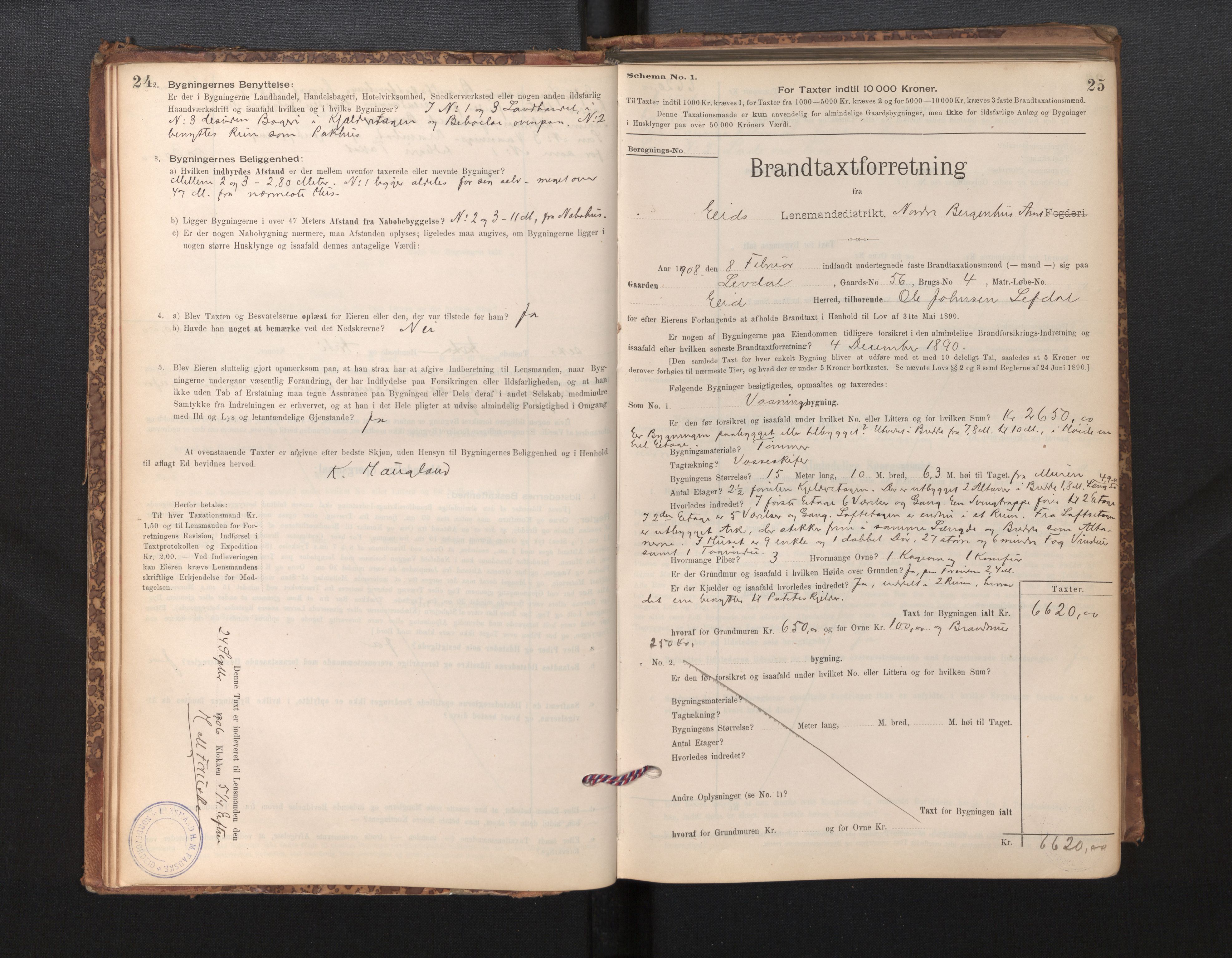 Lensmannen i Eid, SAB/A-27001/0012/L0007: Branntakstprotokoll, skjematakst, 1896-1929, p. 24-25