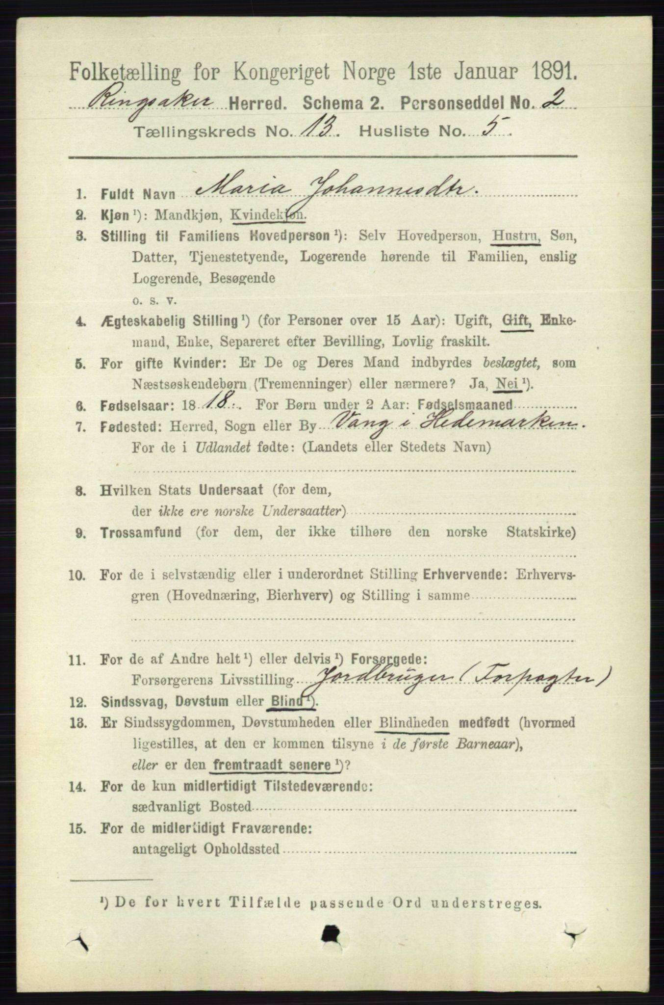RA, 1891 census for 0412 Ringsaker, 1891, p. 7230