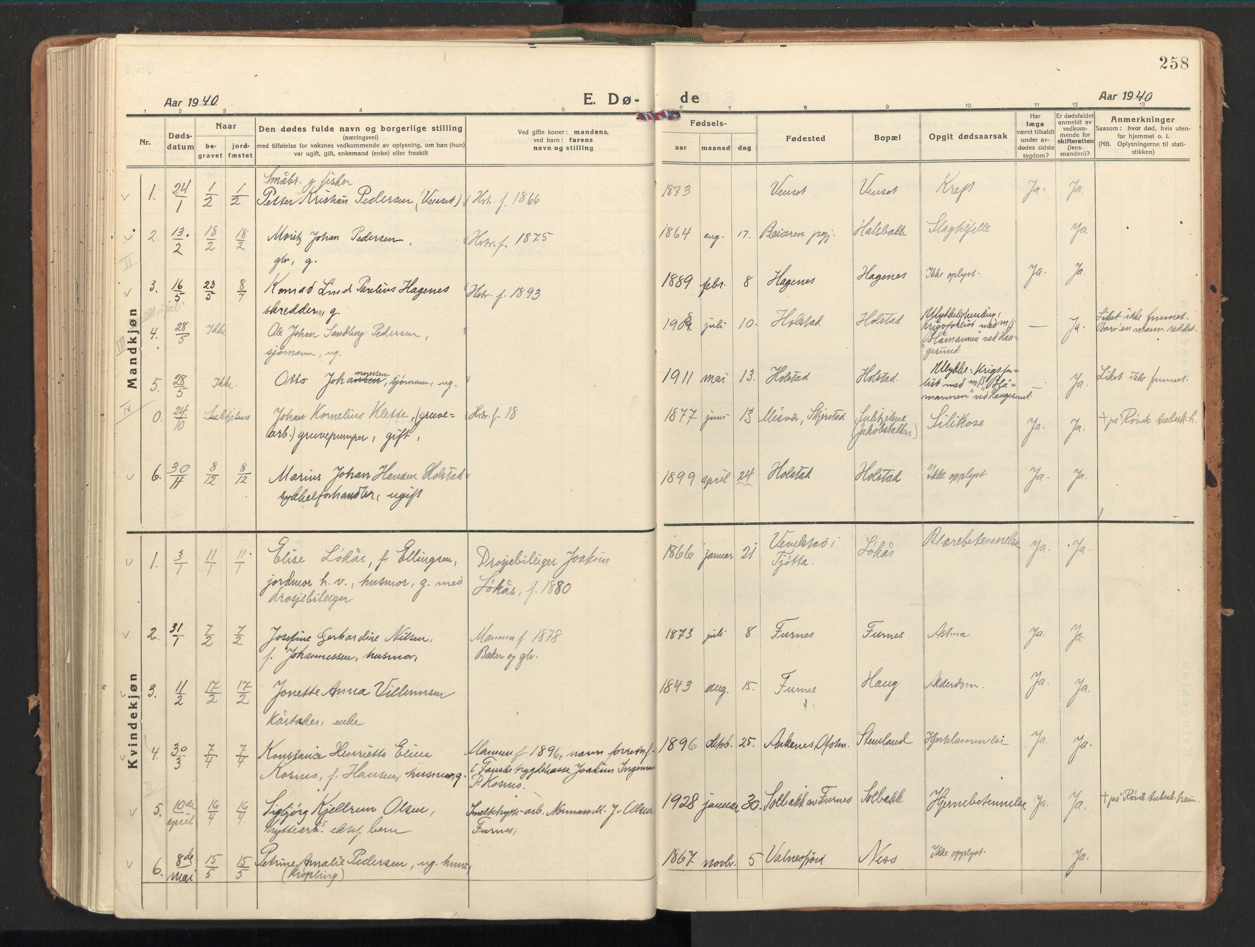 Ministerialprotokoller, klokkerbøker og fødselsregistre - Nordland, AV/SAT-A-1459/851/L0725: Parish register (official) no. 851A02, 1922-1944, p. 258