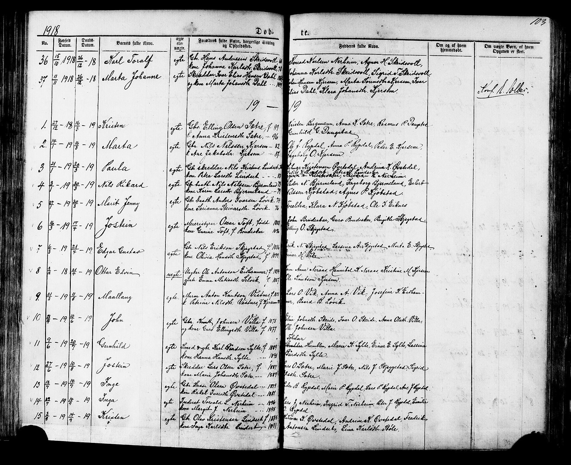 Ministerialprotokoller, klokkerbøker og fødselsregistre - Møre og Romsdal, SAT/A-1454/541/L0547: Parish register (copy) no. 541C02, 1867-1921, p. 103