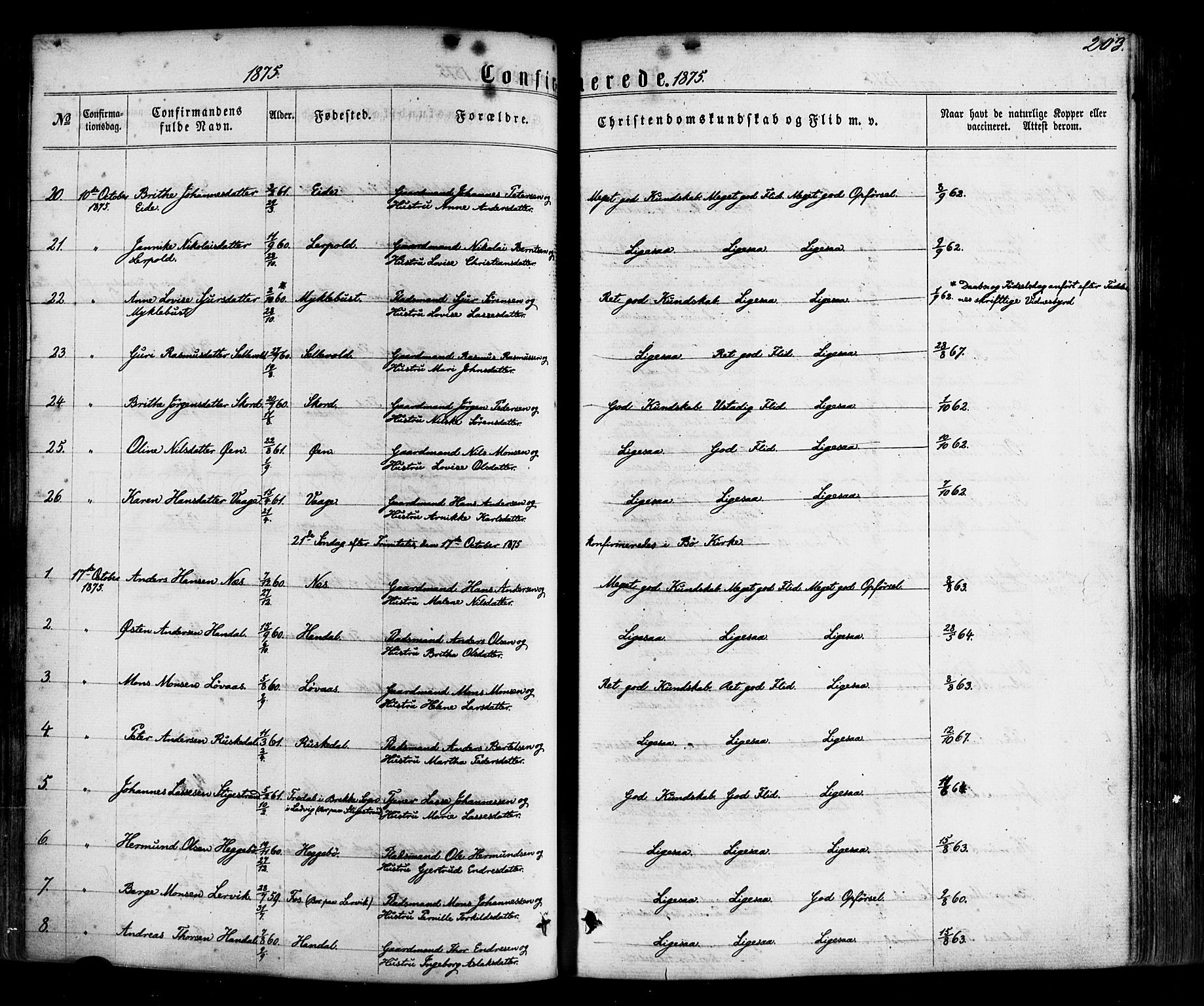 Hyllestad sokneprestembete, AV/SAB-A-80401: Parish register (official) no. A 1, 1861-1886, p. 203