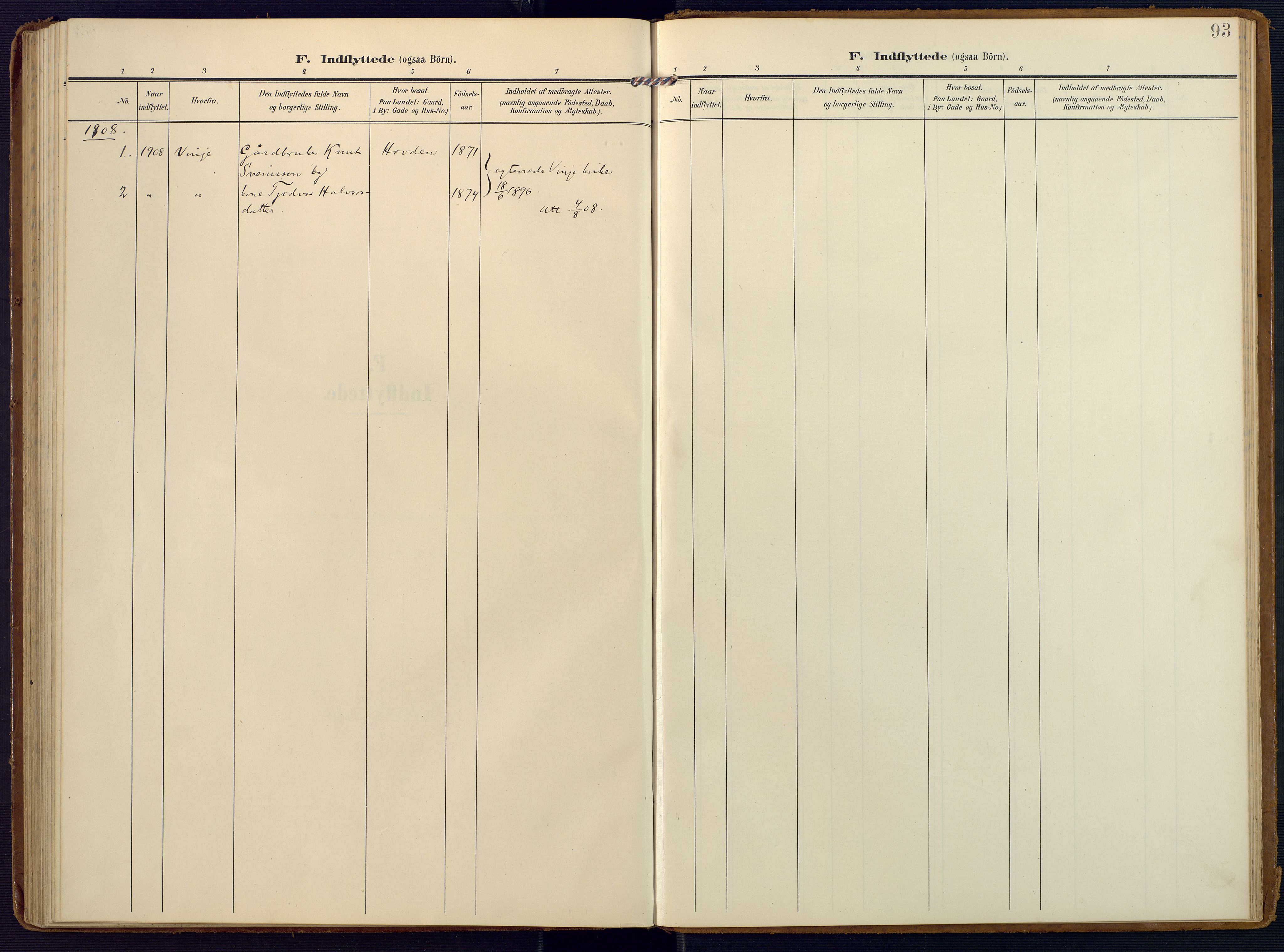 Valle sokneprestkontor, SAK/1111-0044/F/Fa/Faa/L0002: Parish register (official) no. A 2, 1907-1919, p. 93