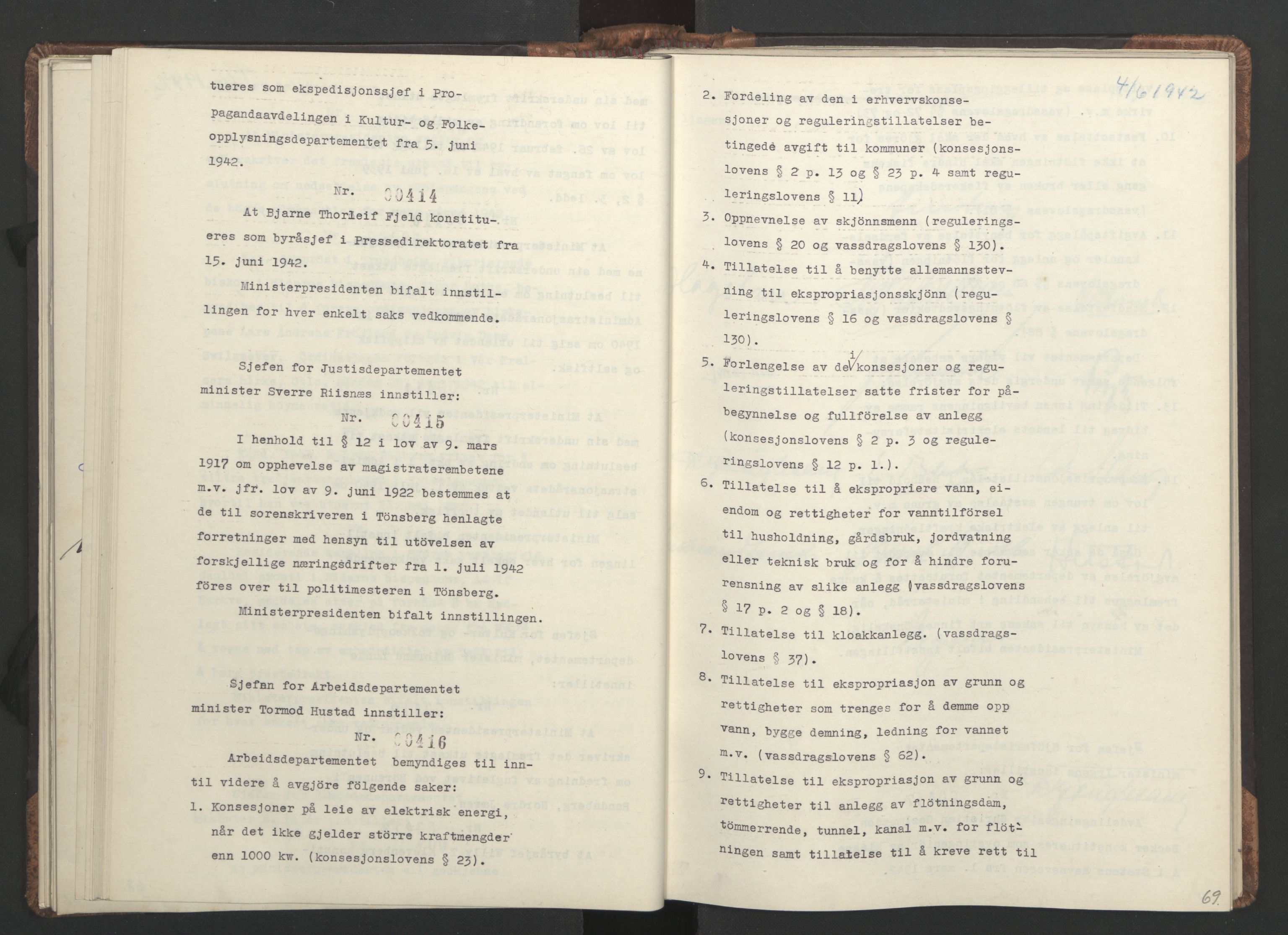 NS-administrasjonen 1940-1945 (Statsrådsekretariatet, de kommisariske statsråder mm), AV/RA-S-4279/D/Da/L0001: Beslutninger og tillegg (1-952 og 1-32), 1942, p. 72