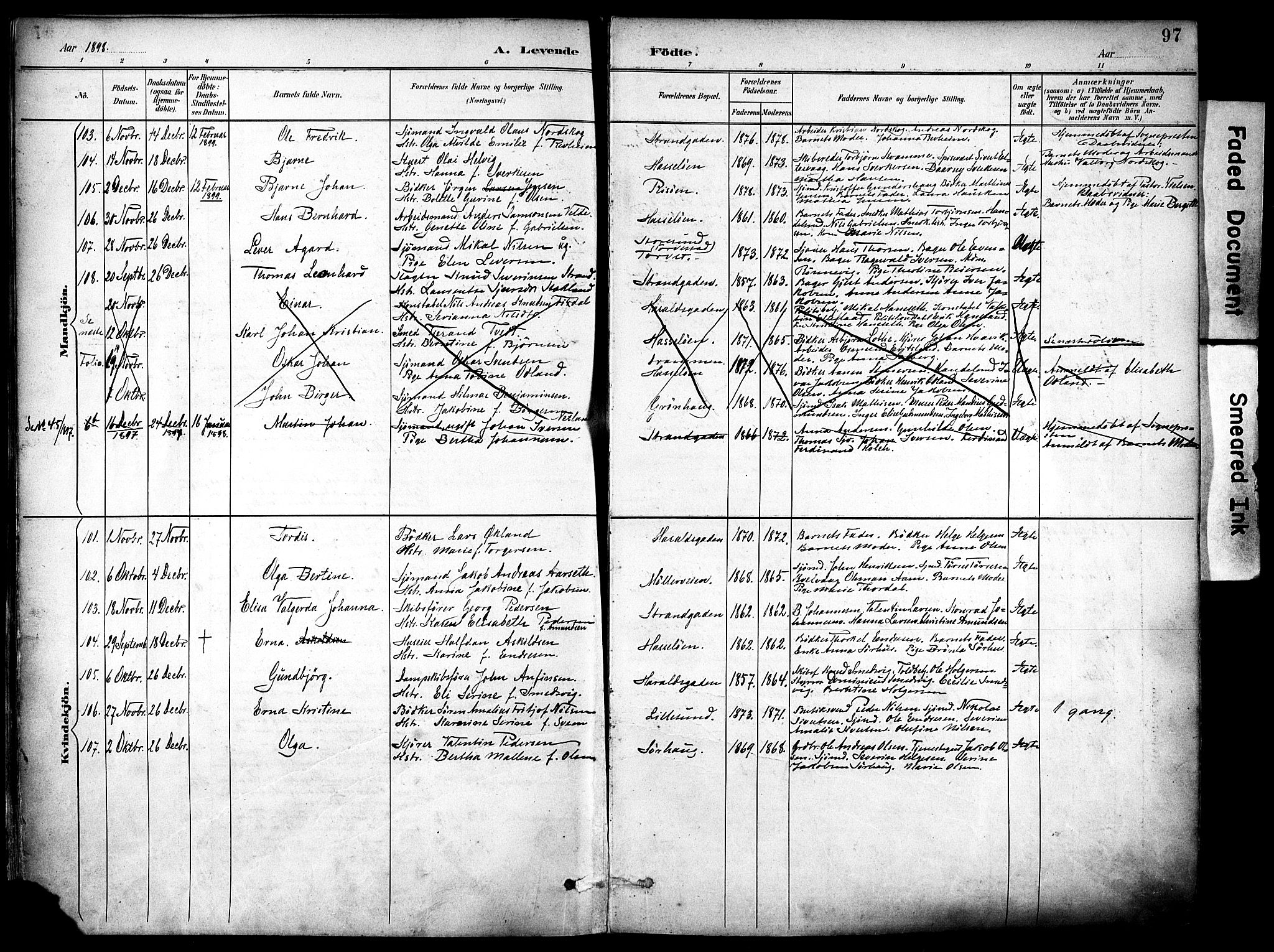 Haugesund sokneprestkontor, AV/SAST-A -101863/H/Ha/Haa/L0006: Parish register (official) no. A 6, 1891-1907, p. 97