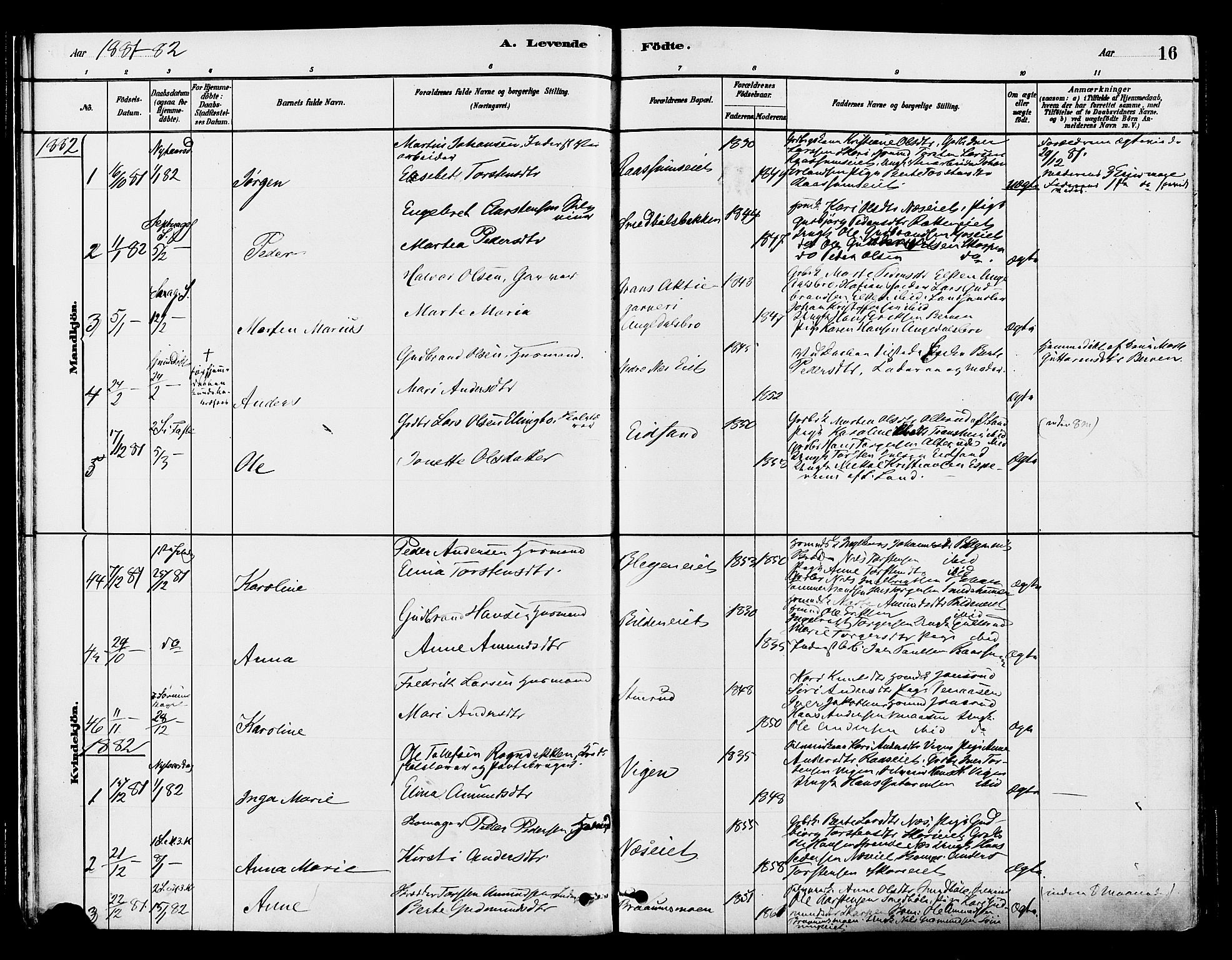 Gran prestekontor, AV/SAH-PREST-112/H/Ha/Haa/L0015: Parish register (official) no. 15, 1880-1888, p. 16