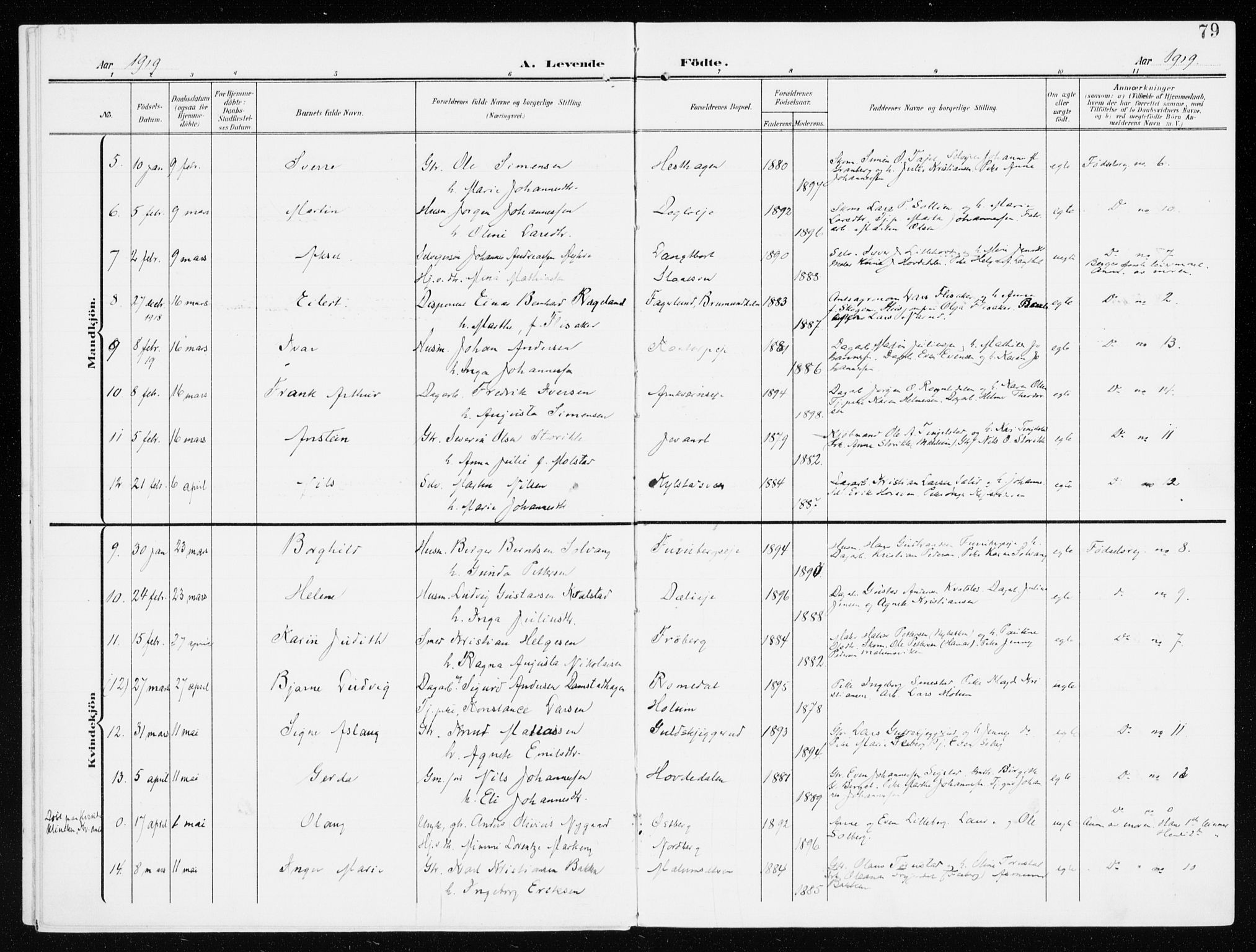 Furnes prestekontor, SAH/PREST-012/K/Ka/L0001: Parish register (official) no. 1, 1907-1935, p. 79