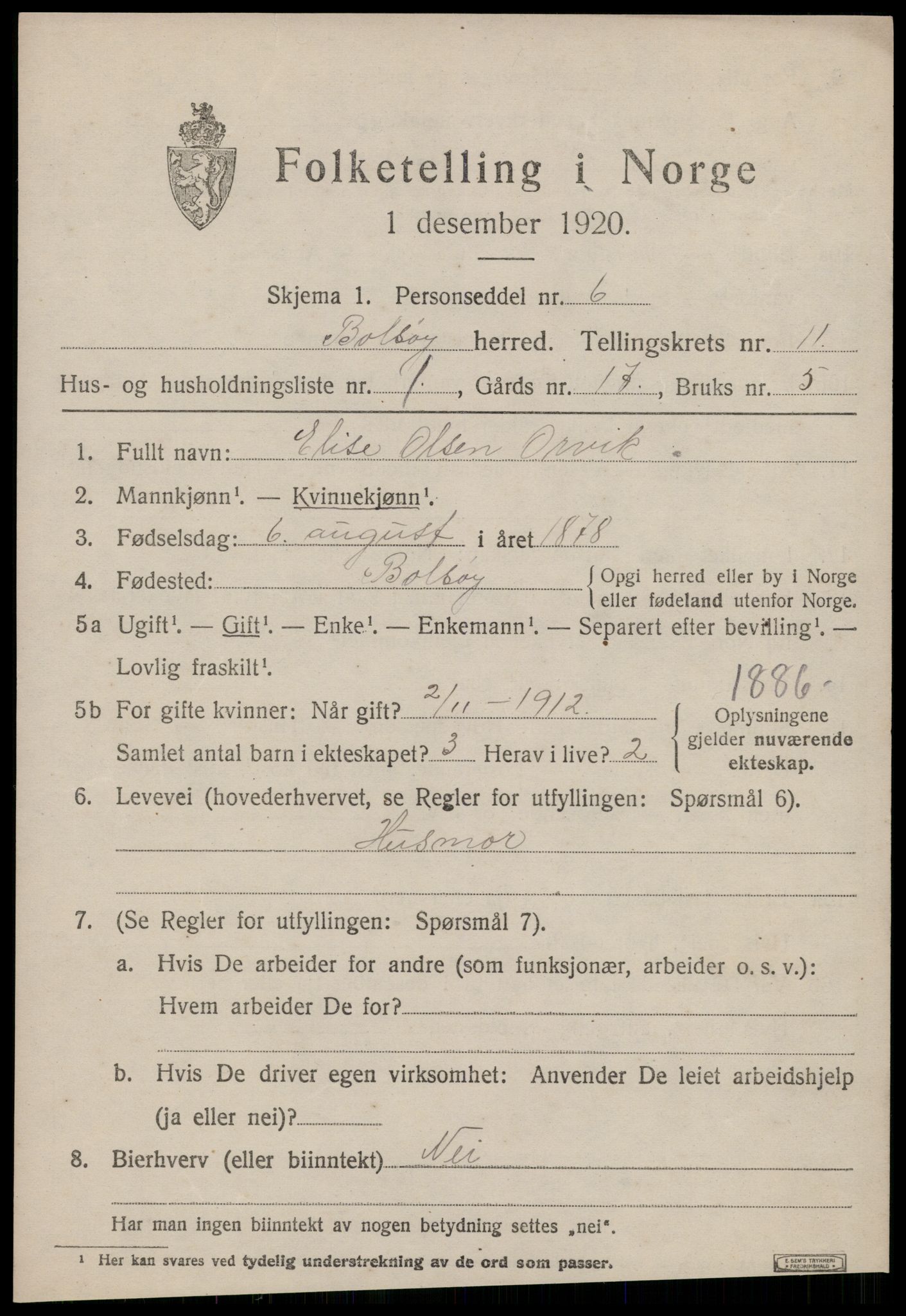 SAT, 1920 census for Bolsøy, 1920, p. 11281