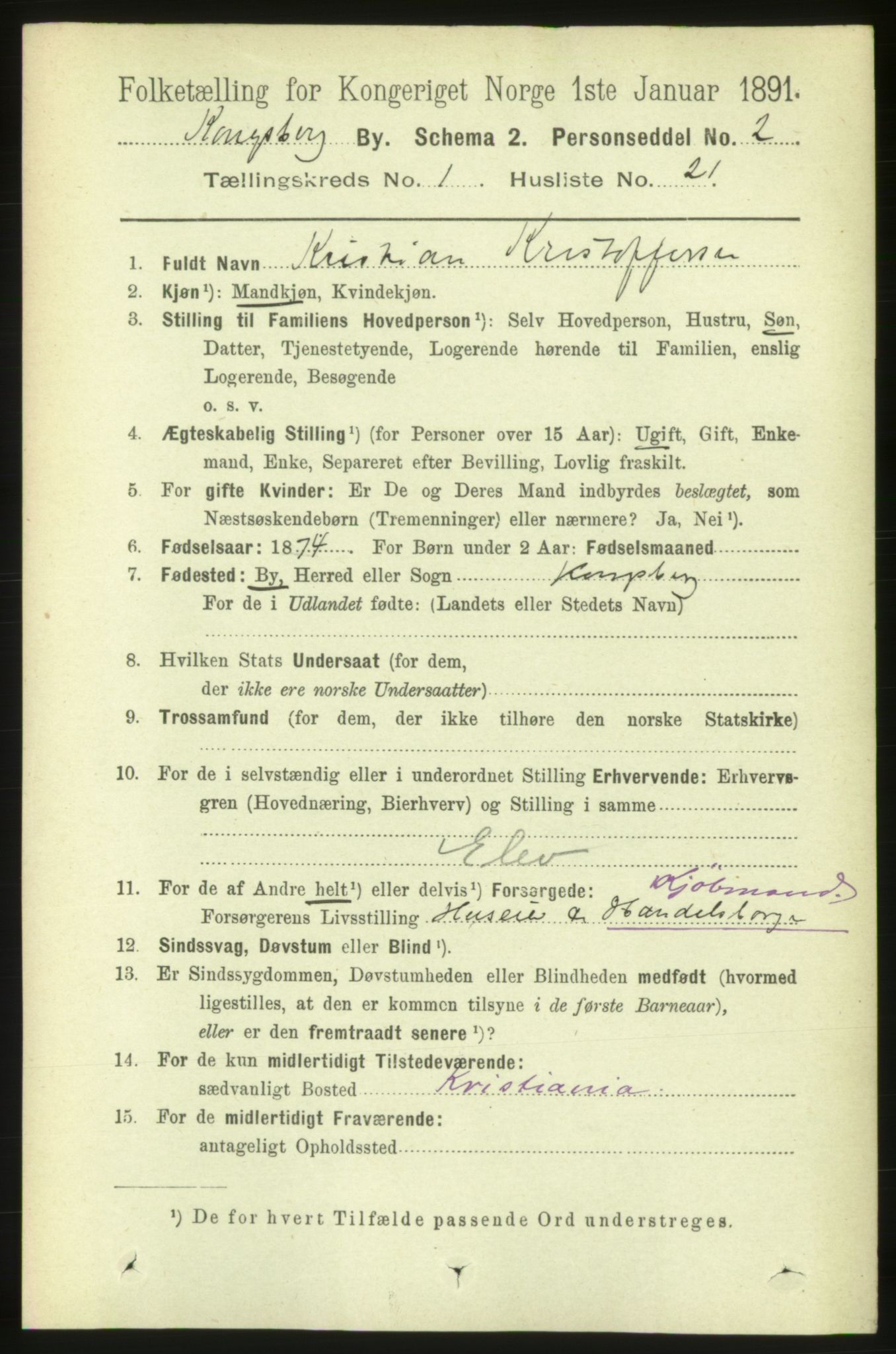 RA, 1891 census for 0604 Kongsberg, 1891, p. 1778