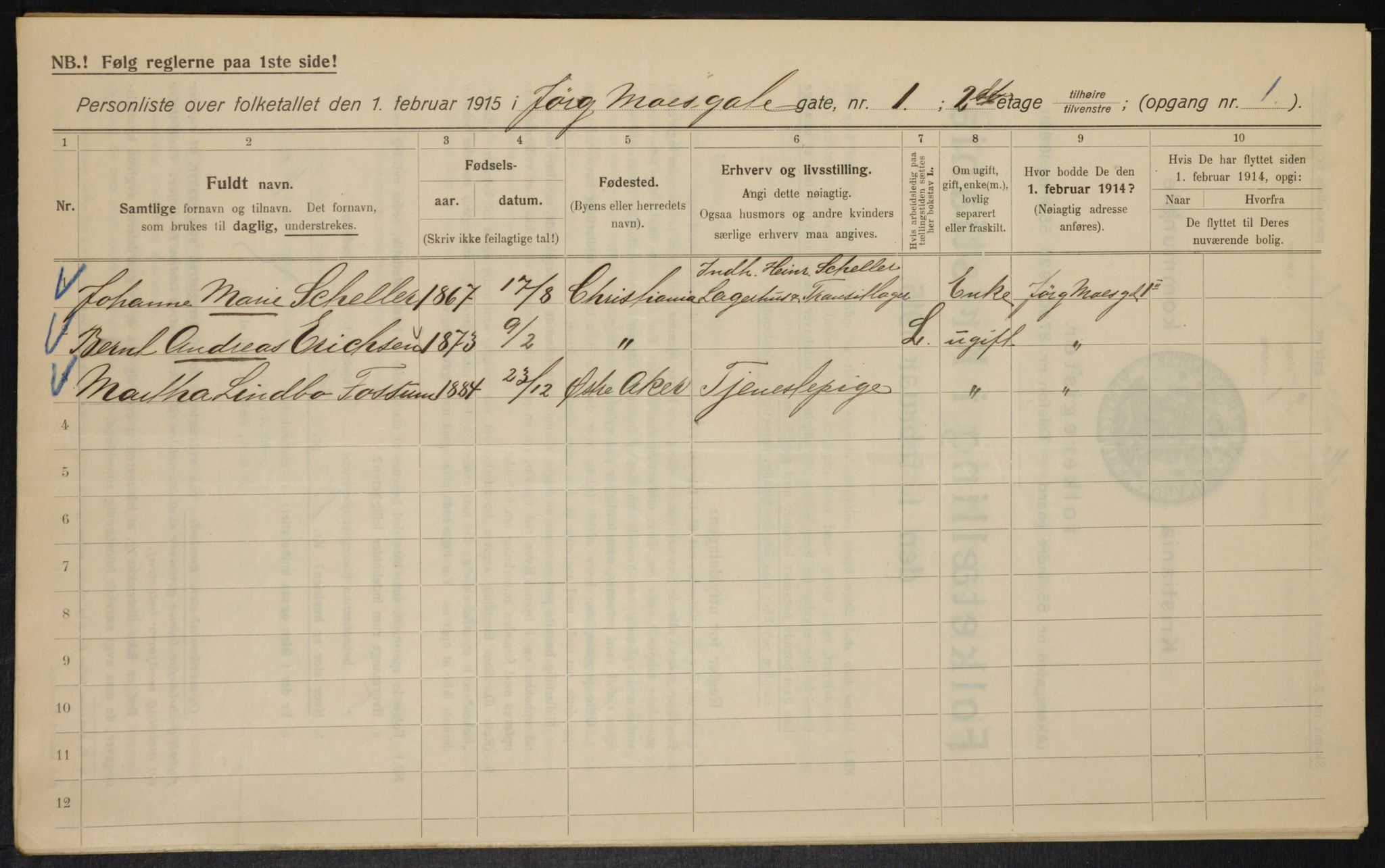 OBA, Municipal Census 1915 for Kristiania, 1915, p. 47225