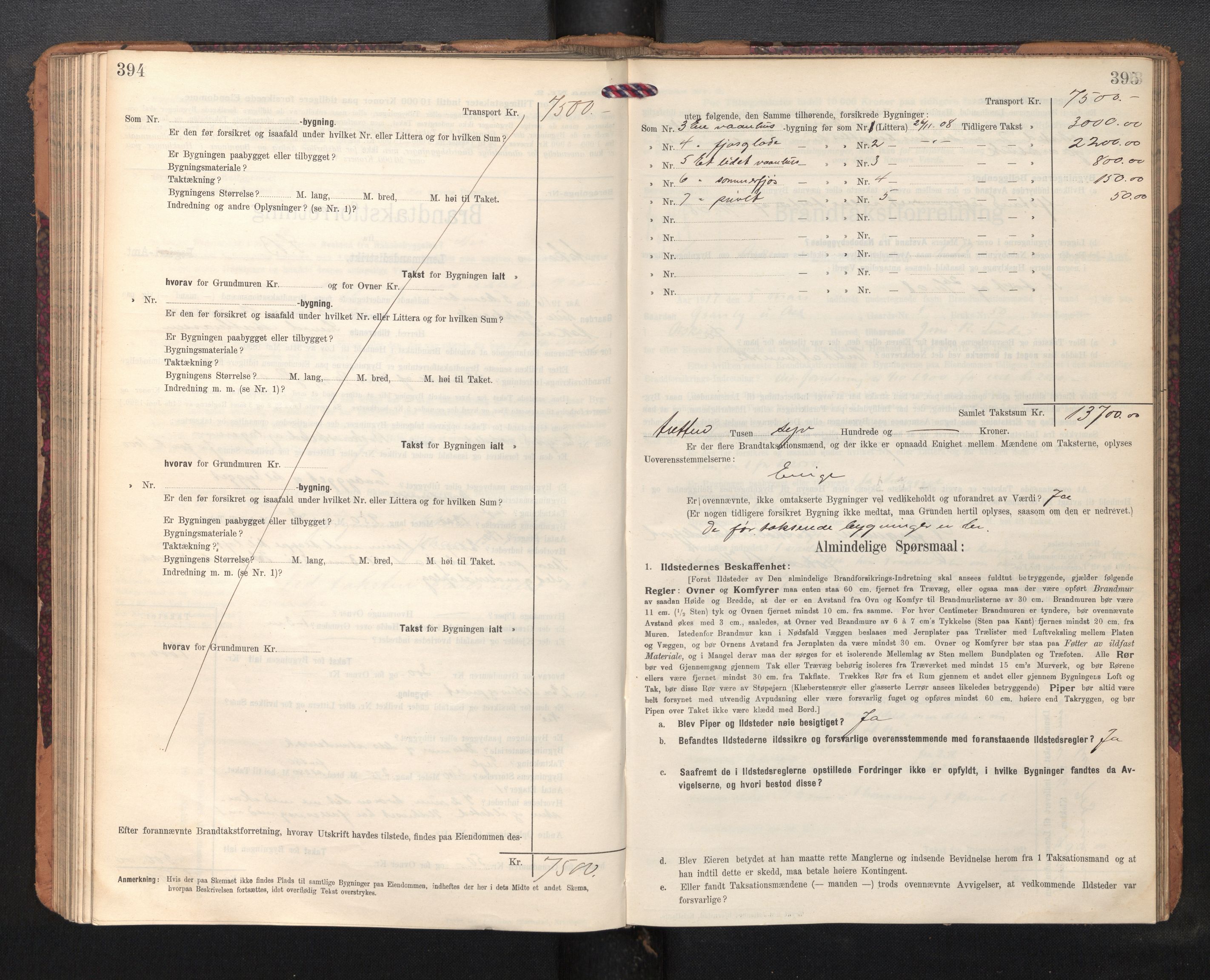 Lensmannen i Askøy, AV/SAB-A-31001/0012/L0007: Branntakstprotokoll, skjematakst, 1910-1919, p. 394-395