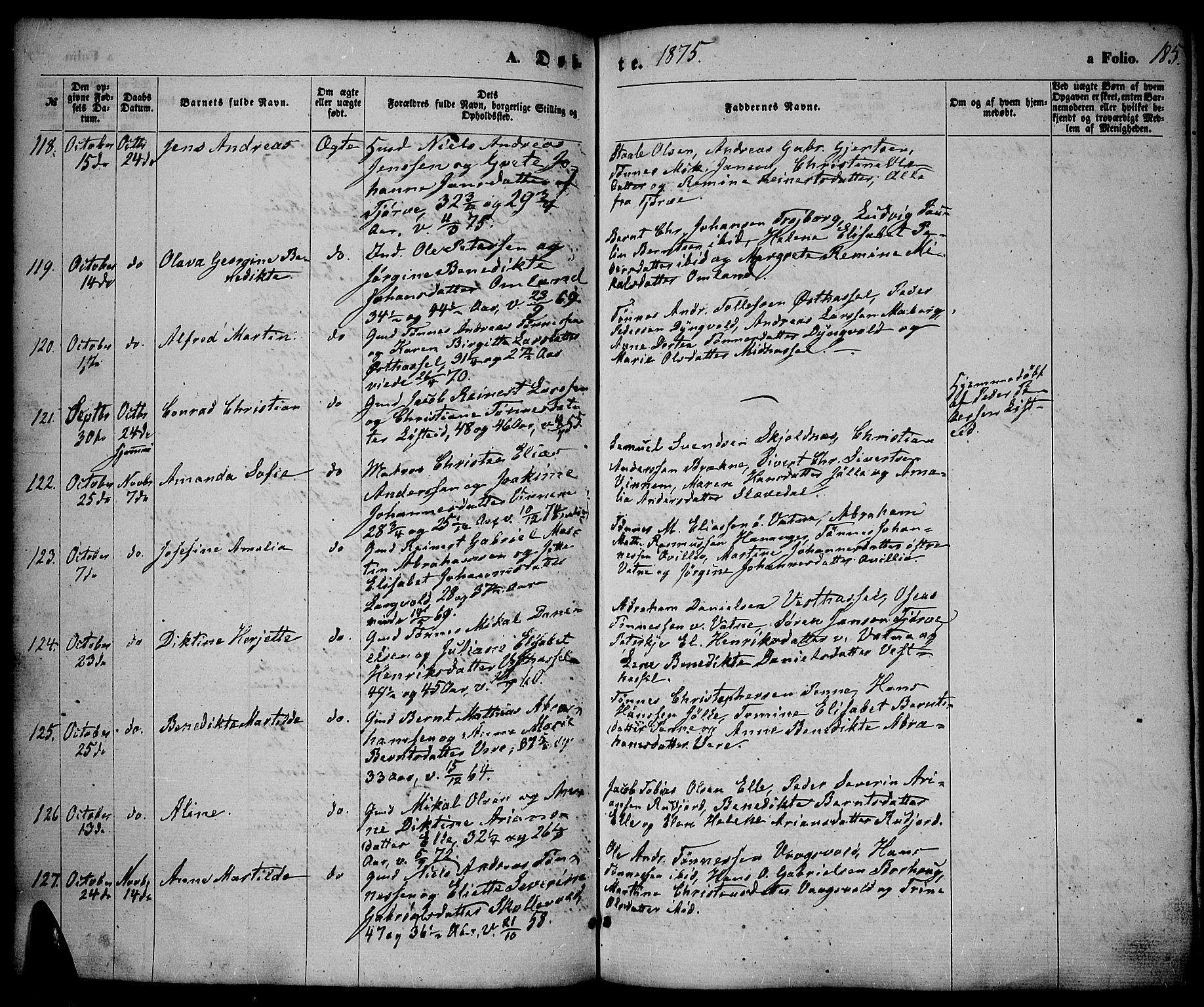 Lista sokneprestkontor, AV/SAK-1111-0027/F/Fb/L0003: Parish register (copy) no. B 3, 1862-1877, p. 185